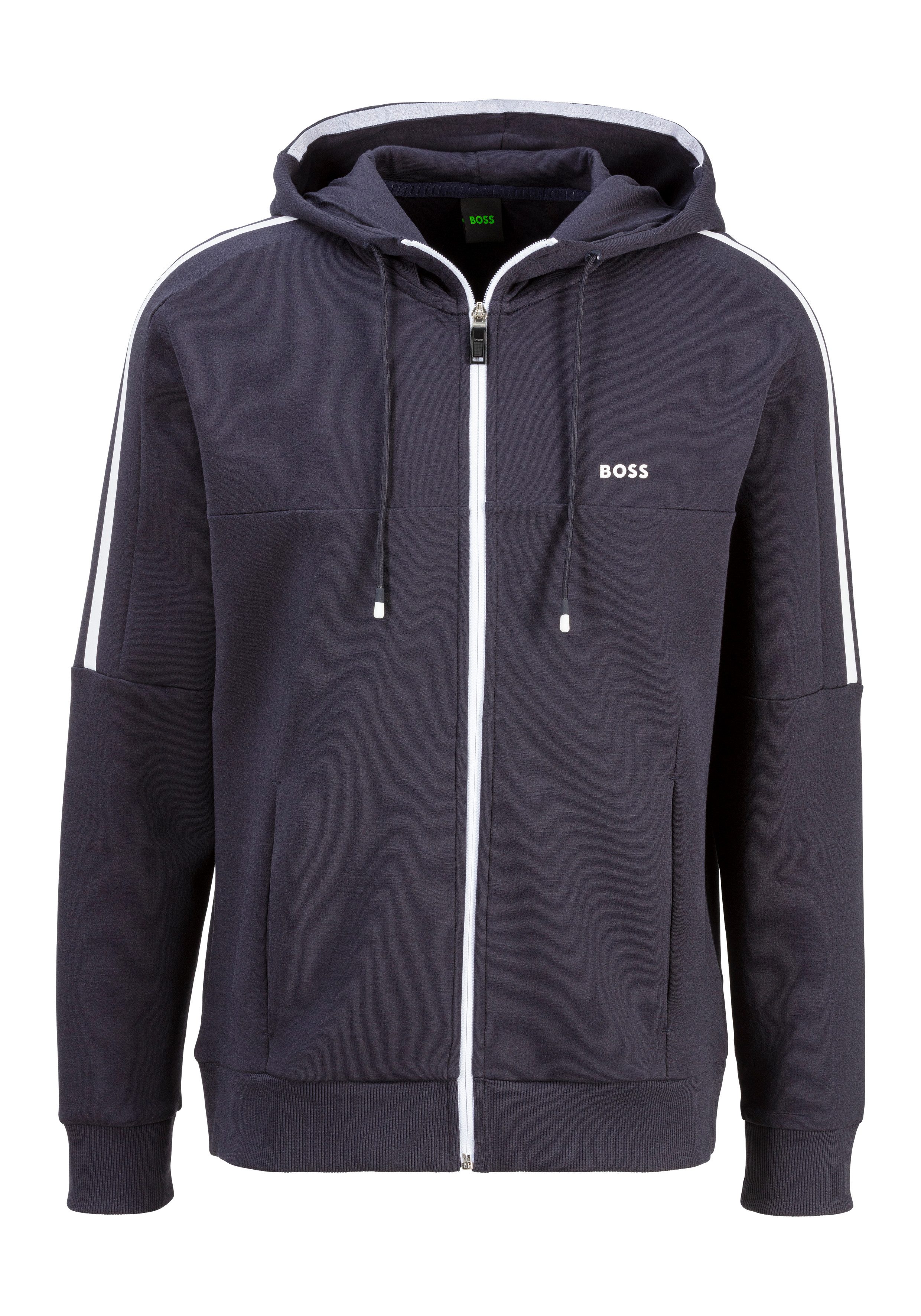 BOSS GREEN Capuchonsweatvest Saggynos met contraststrepen