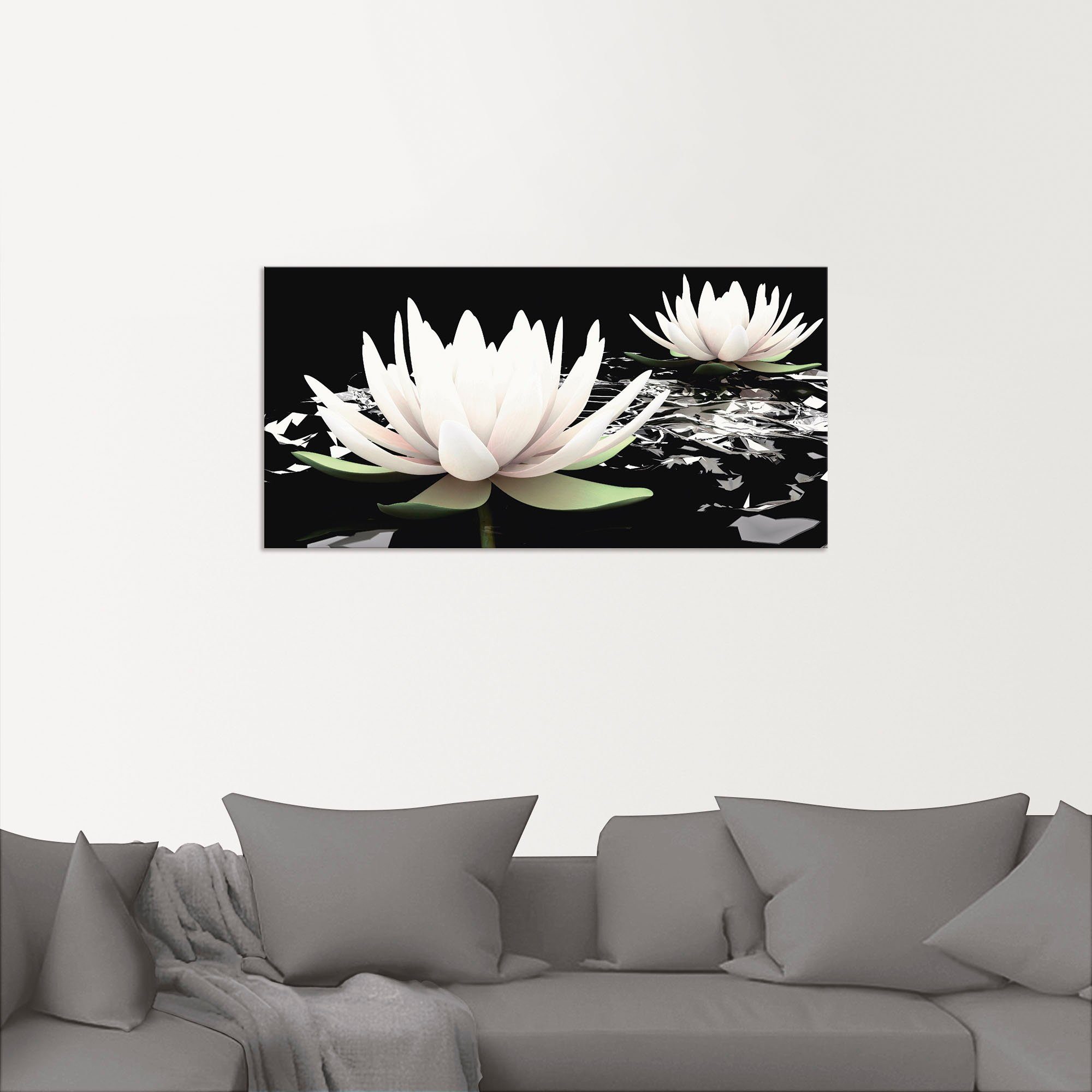 Artland Artprint Twee lotusbloemen op het water als artprint van aluminium, artprint voor buiten, artprint op linnen, poster, muursticker