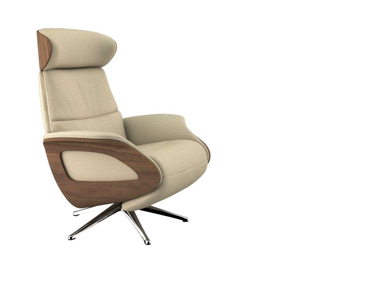 FLEXLUX Relaxfauteuil Clement praktische elektrische fauteuil Maat M, elektrische rug- en voetensteun, accu, armleuning Walnoot, aluminium voet