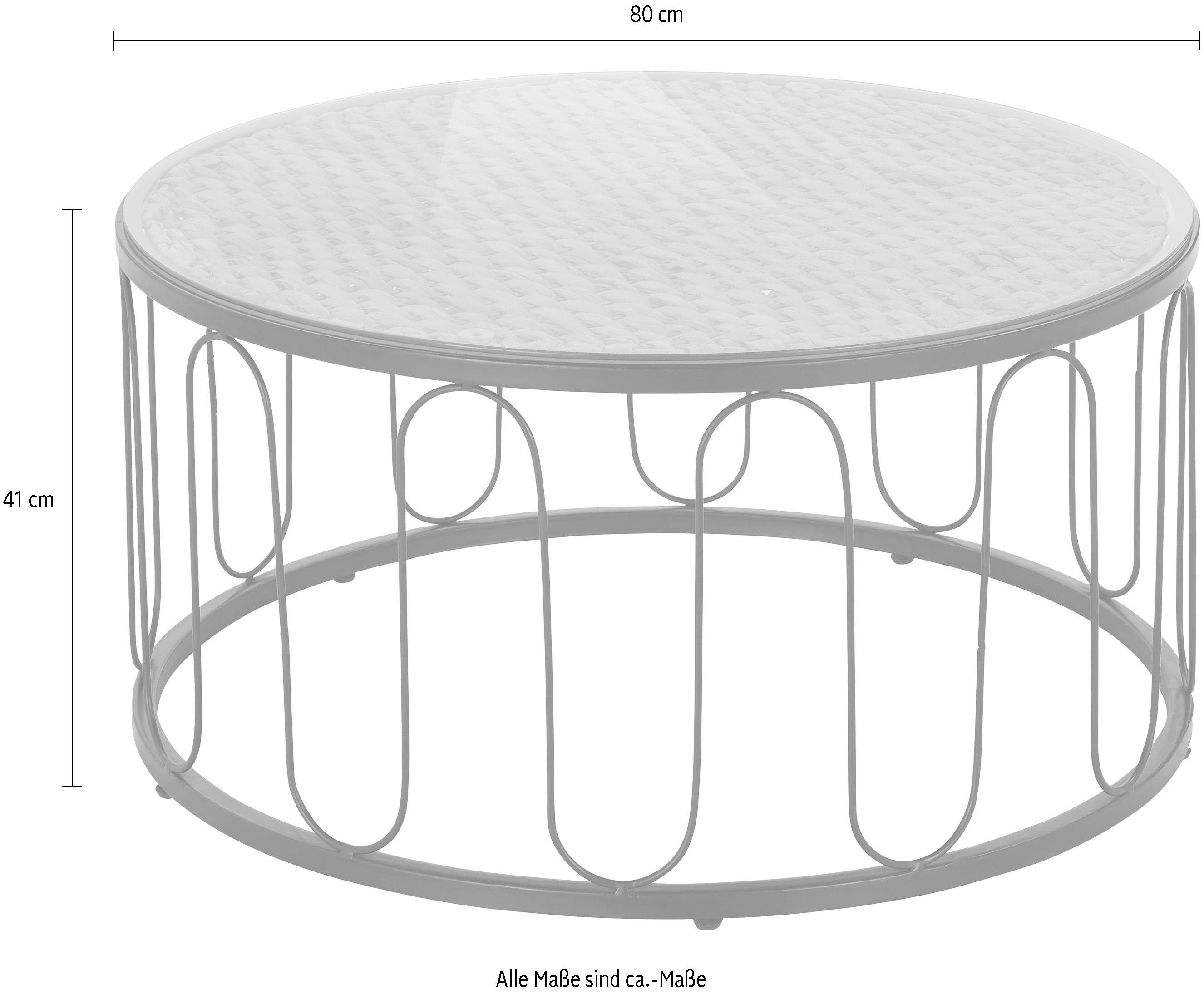 Home affaire Salontafel Sudbury gevlochten waterhyacint, zwart metalen frame, diameter 80 cm