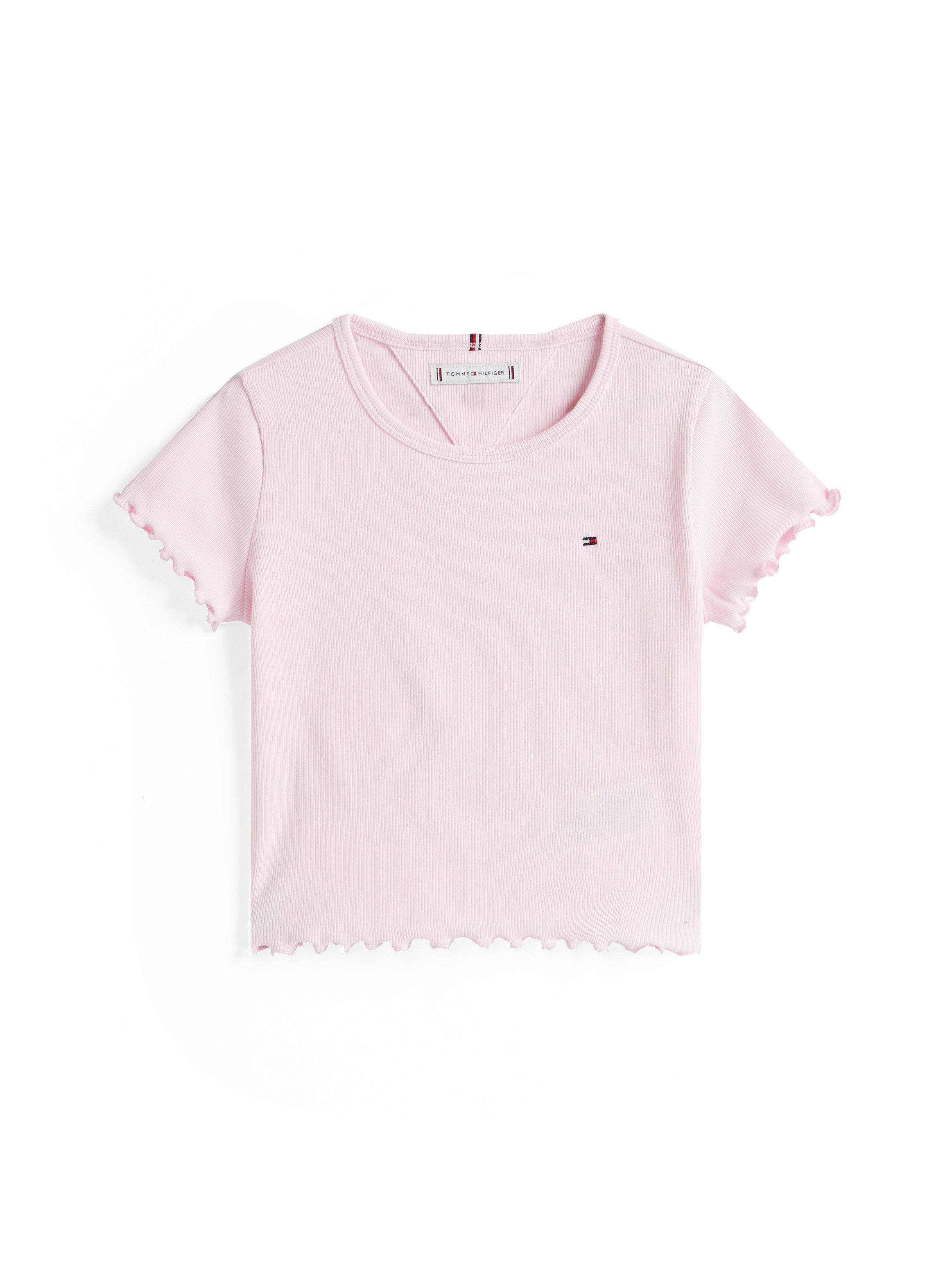 Tommy Hilfiger T-shirt ESSENTIAL RIB TOP SS met babylock-randen, met logo-borduursel