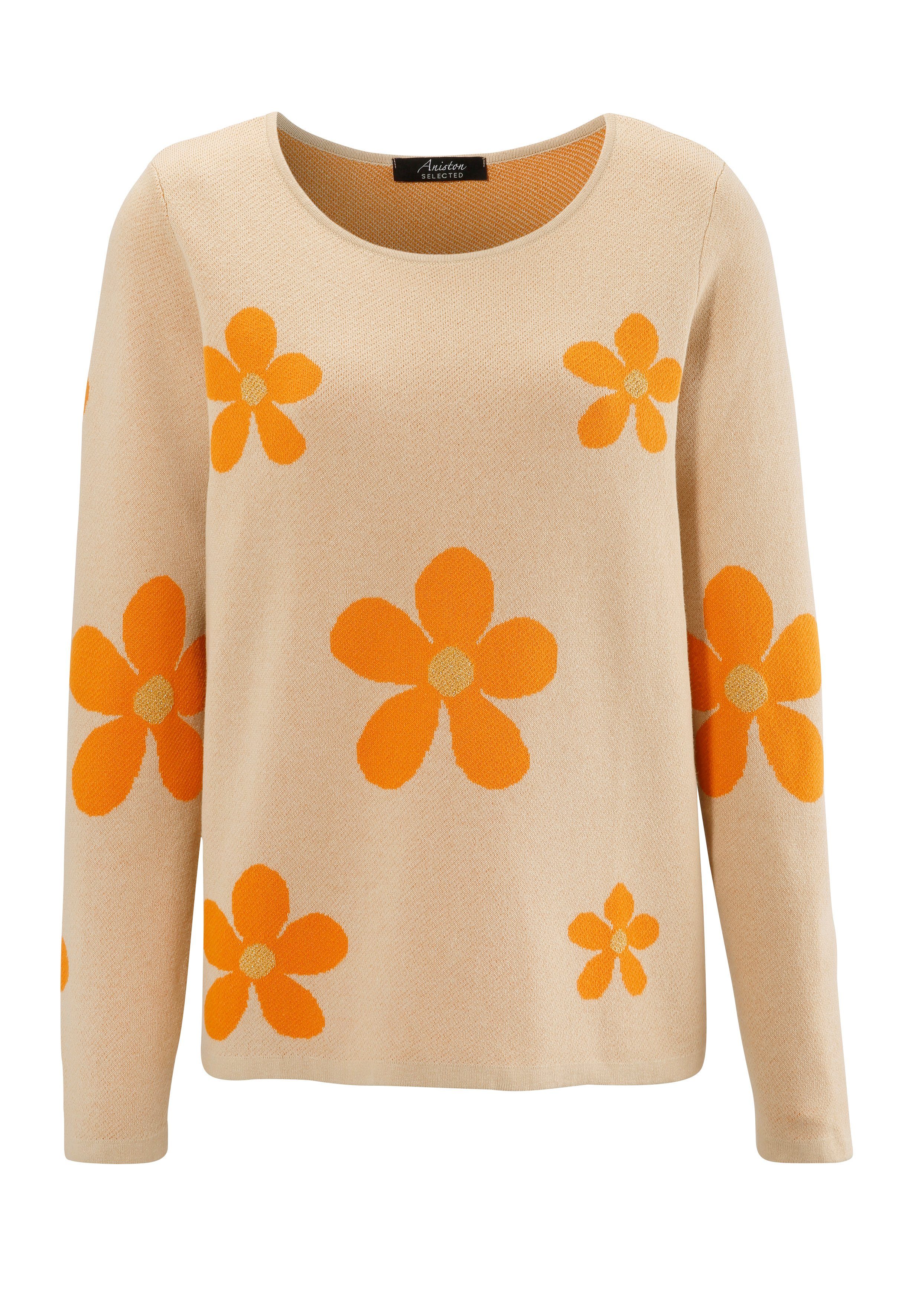 Aniston SELECTED Trui met ronde hals met goudkleurige details in het bloempatroon