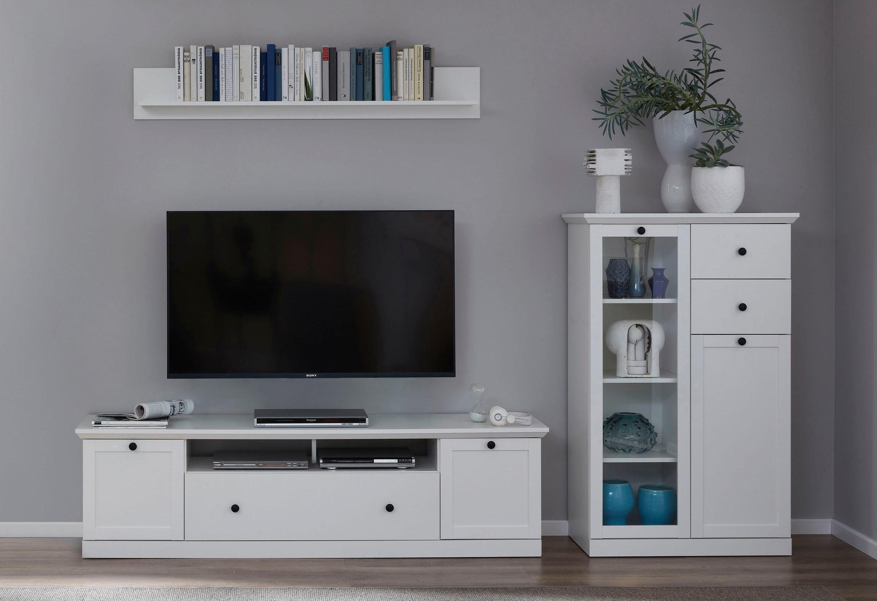 Home affaire Wandmeubel Örebro tijdloze landelijke stijl, volledig uittrekbaar, verlichting optioneel (set, 3-delig) tv-wandmeubels wit