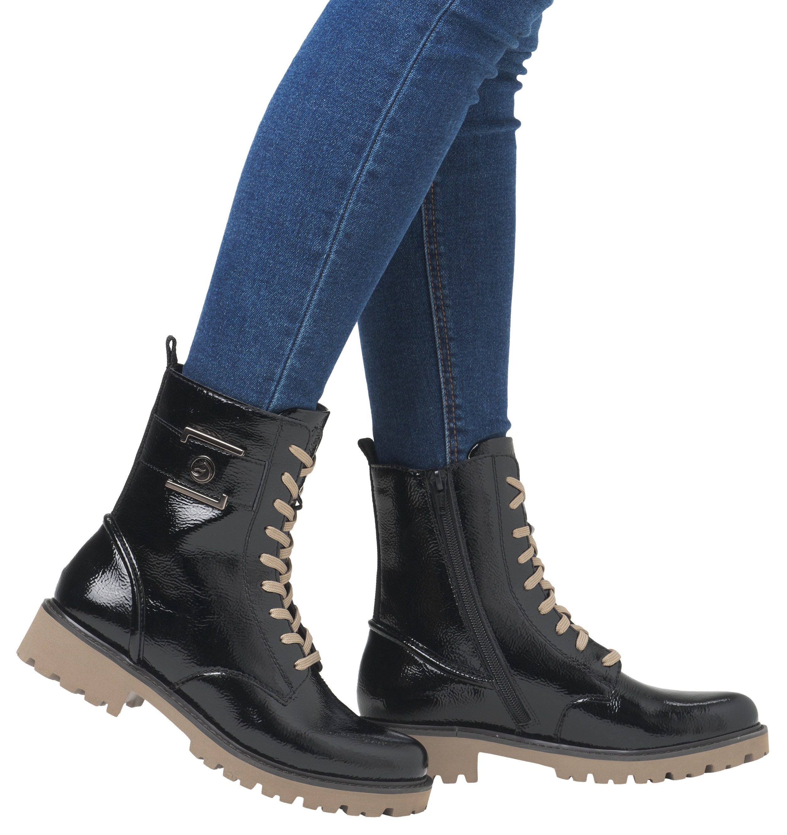 Remonte Veterlaarsjes Elisabeth Hurley-Collection blokhak, veterschoen met praktische binnenrits