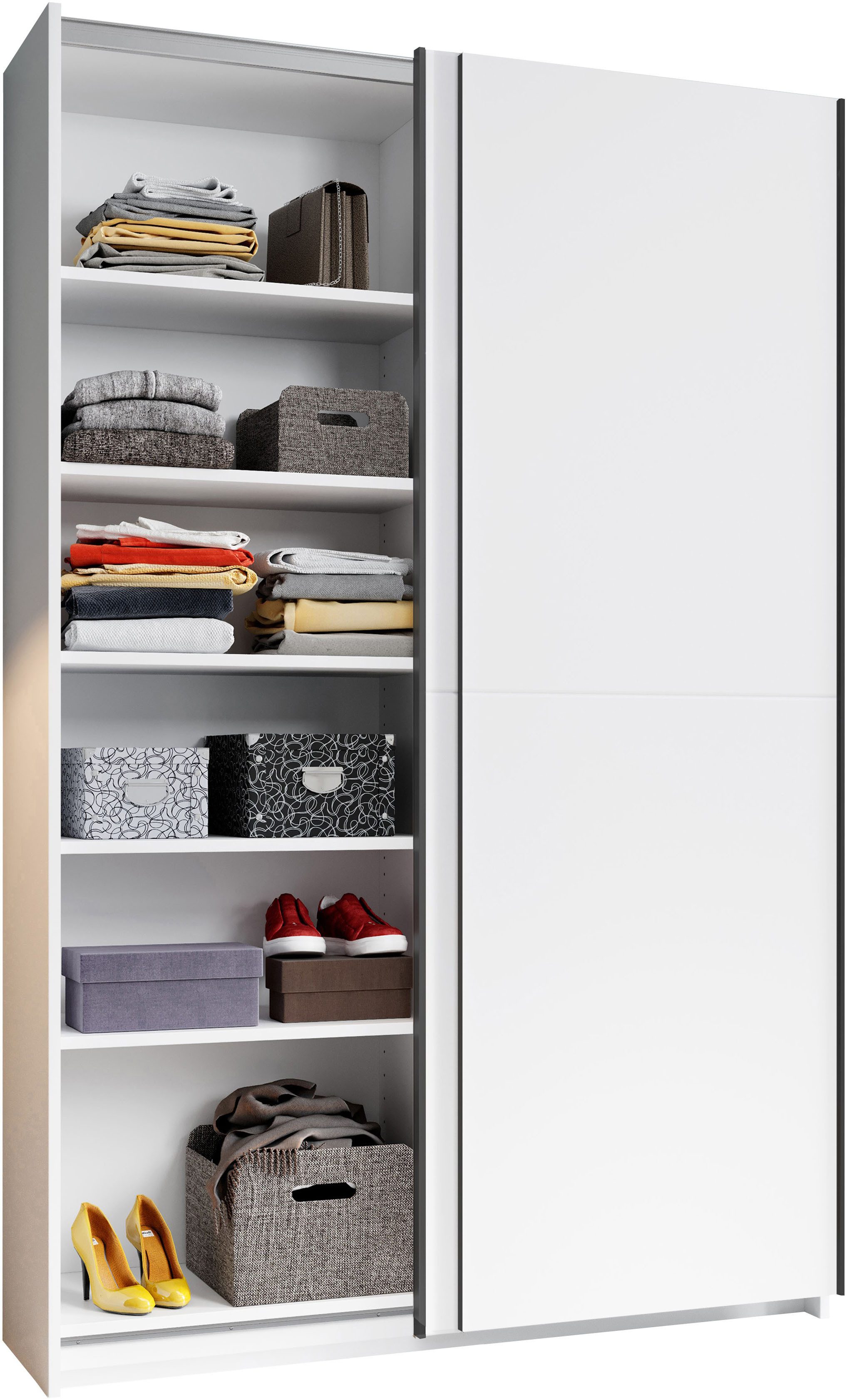 Schlafkontor Schuifdeurkast Heimo/Fast kast kledingkast garderobe OTTO´s CHOICE weinig diepte, uitschuifbare kledingstang, garderobekast, 6 planken