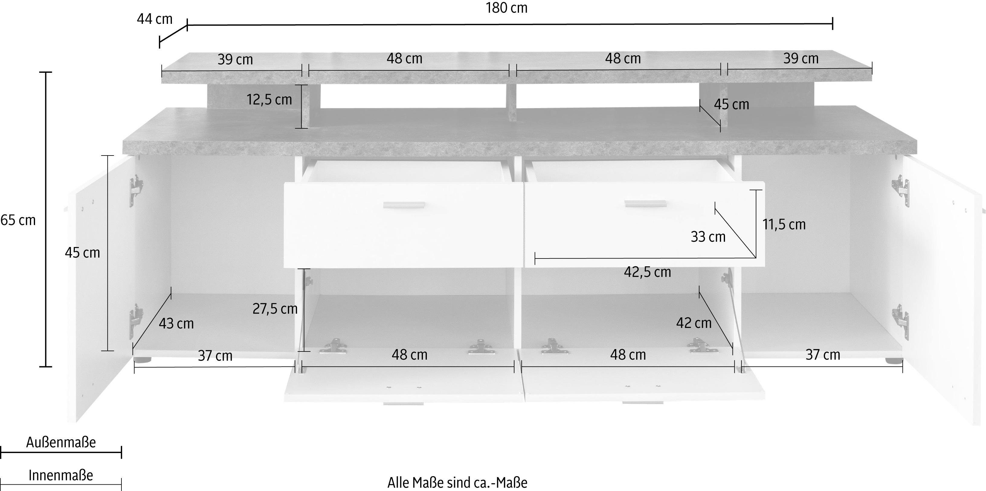 INOSIGN Tv-meubel Messina Lowboard met TV-opzetstuk - Voor televisies tot 60 inch (1 stuk)