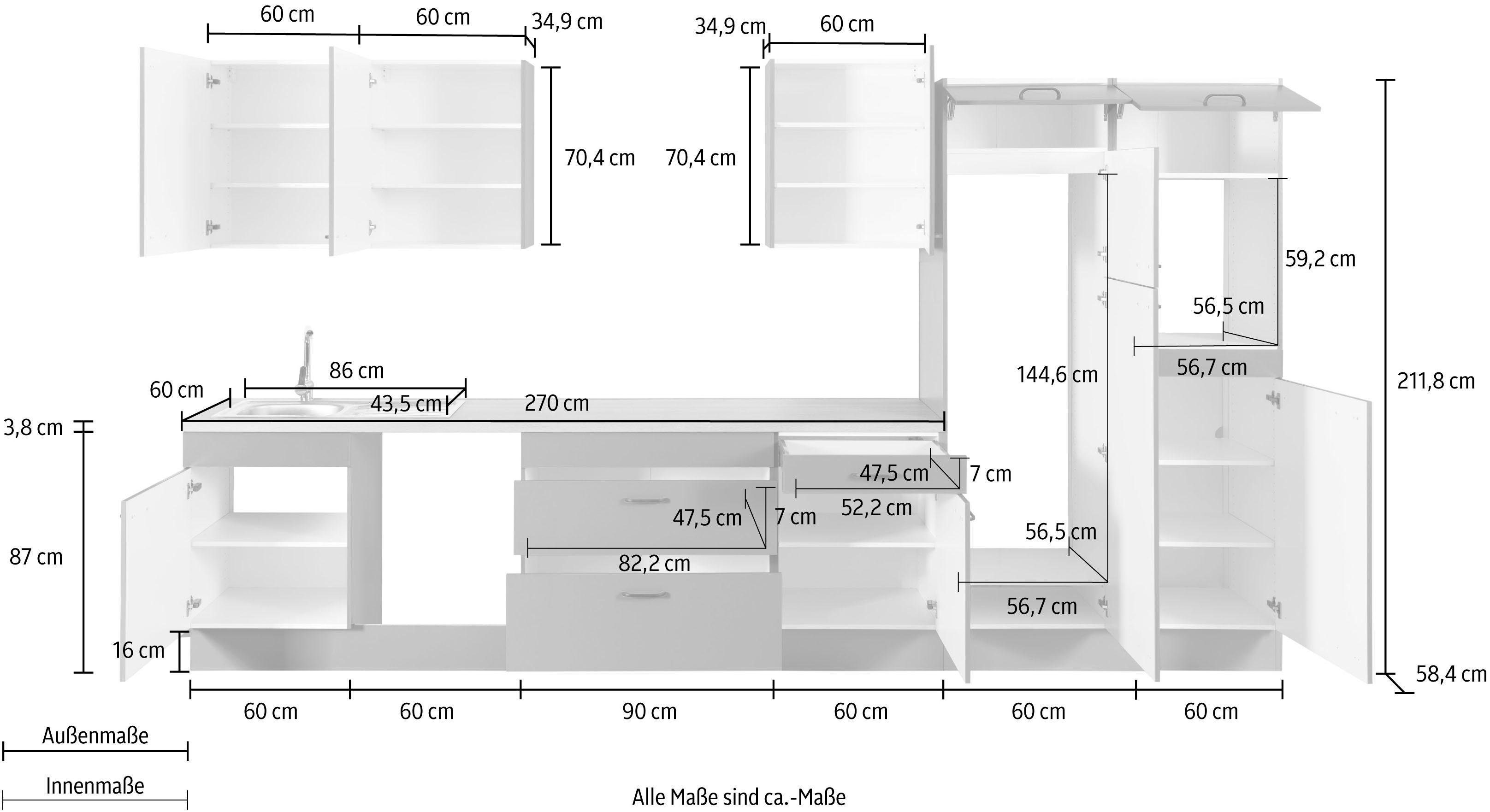 OPTIFIT Keukenblok Elga Premium keuken, soft-close functie, grote volledig uittrekbare lades, breedte 390 cm