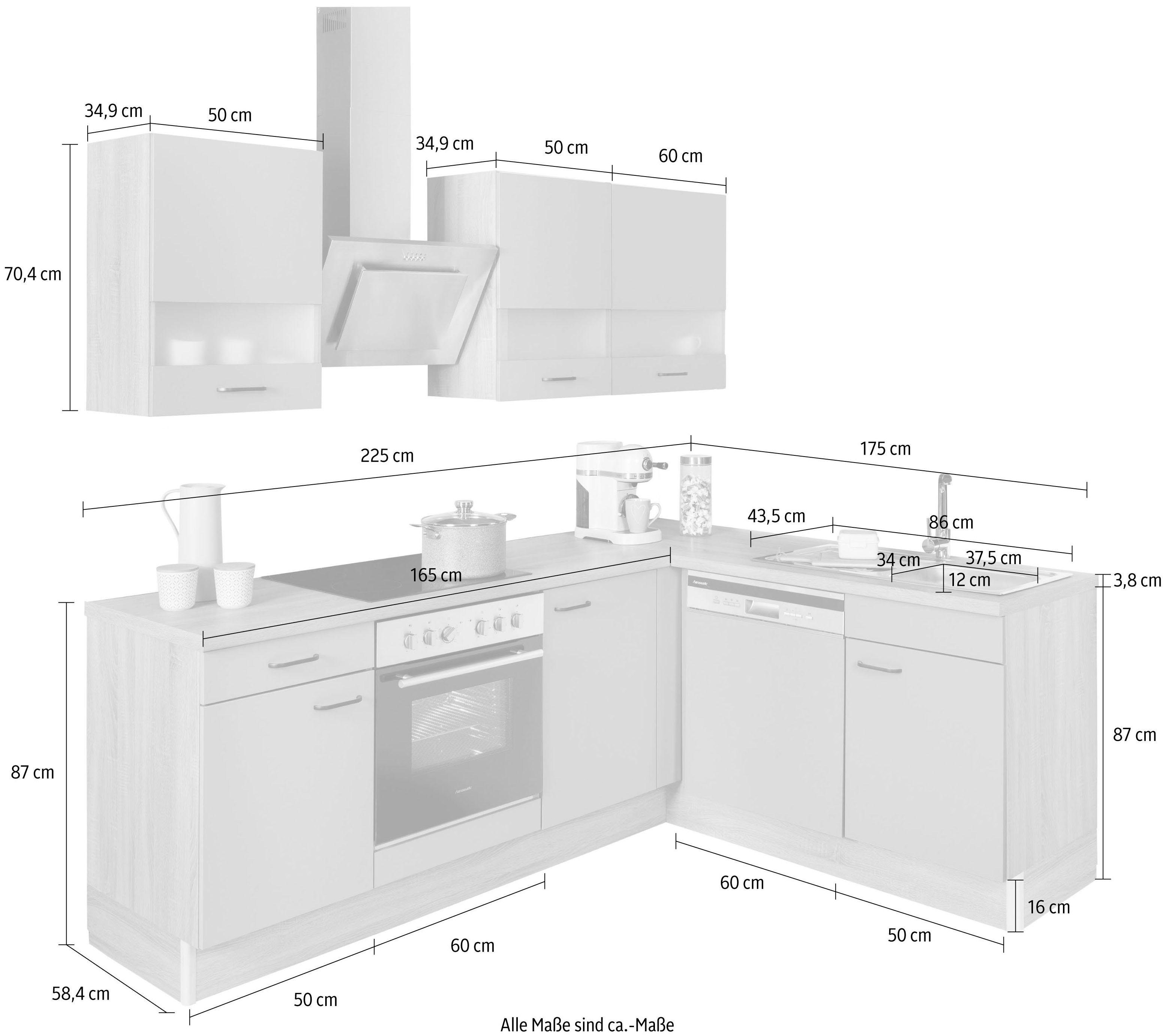 OPTIFIT Hoekkeuken Elga Premium keuken, soft-close functie, volledig uittrekbaar, opstelbreedte 225x175cm