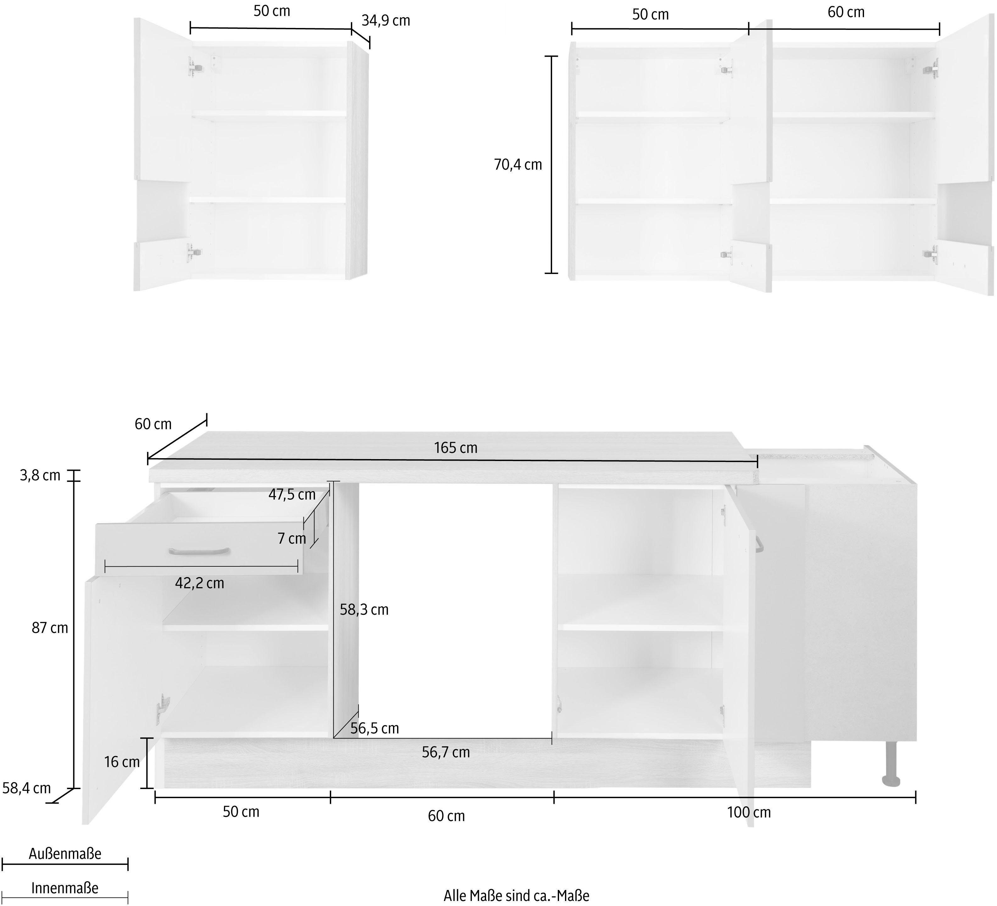 OPTIFIT Hoekkeuken Elga Premium keuken, soft-close functie, volledig uittrekbaar, opstelbreedte 225x175cm
