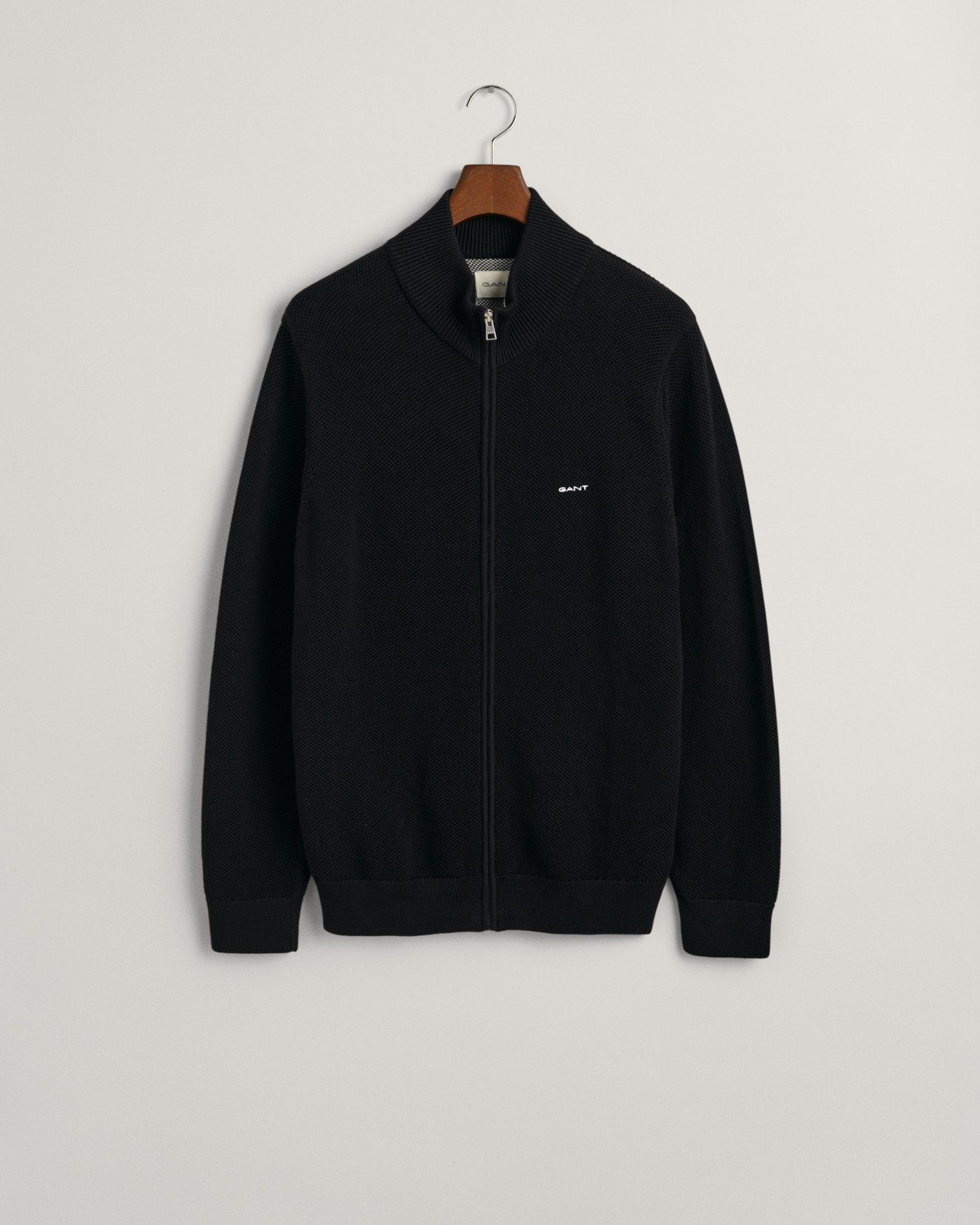 Gant Vest COTTON PIQUE ZIP CARDIGAN met logoborduursel op borsthoogte