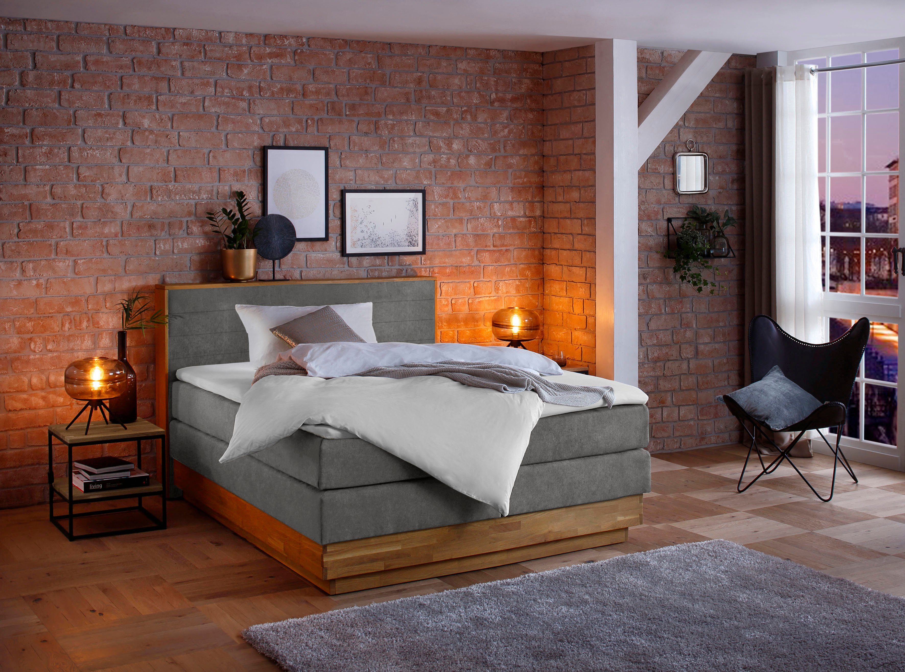 Home affaire Boxspring Cavan Eiken, met bedkist & topmatras, verschillende hardheden (ook H4)