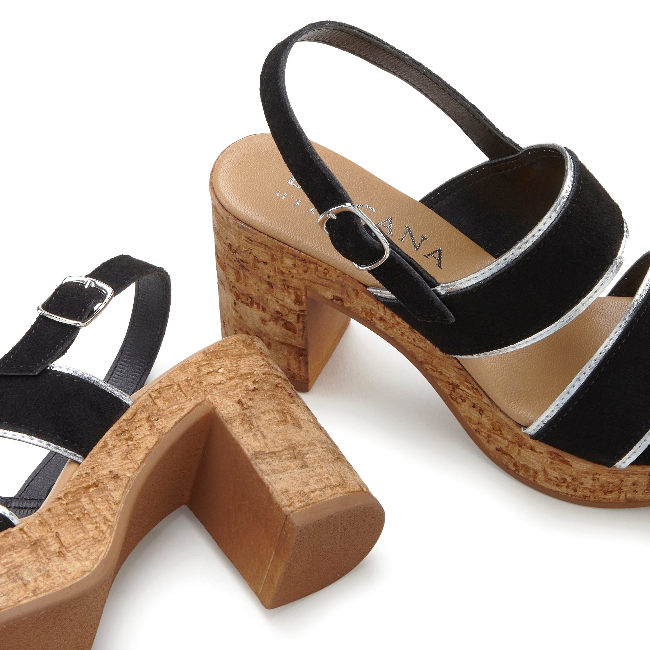 Lascana Sandaaltjes Bandjesandalen, sandalen, zomerschoenen van leer met kurken voetbed en plateau en blokhak