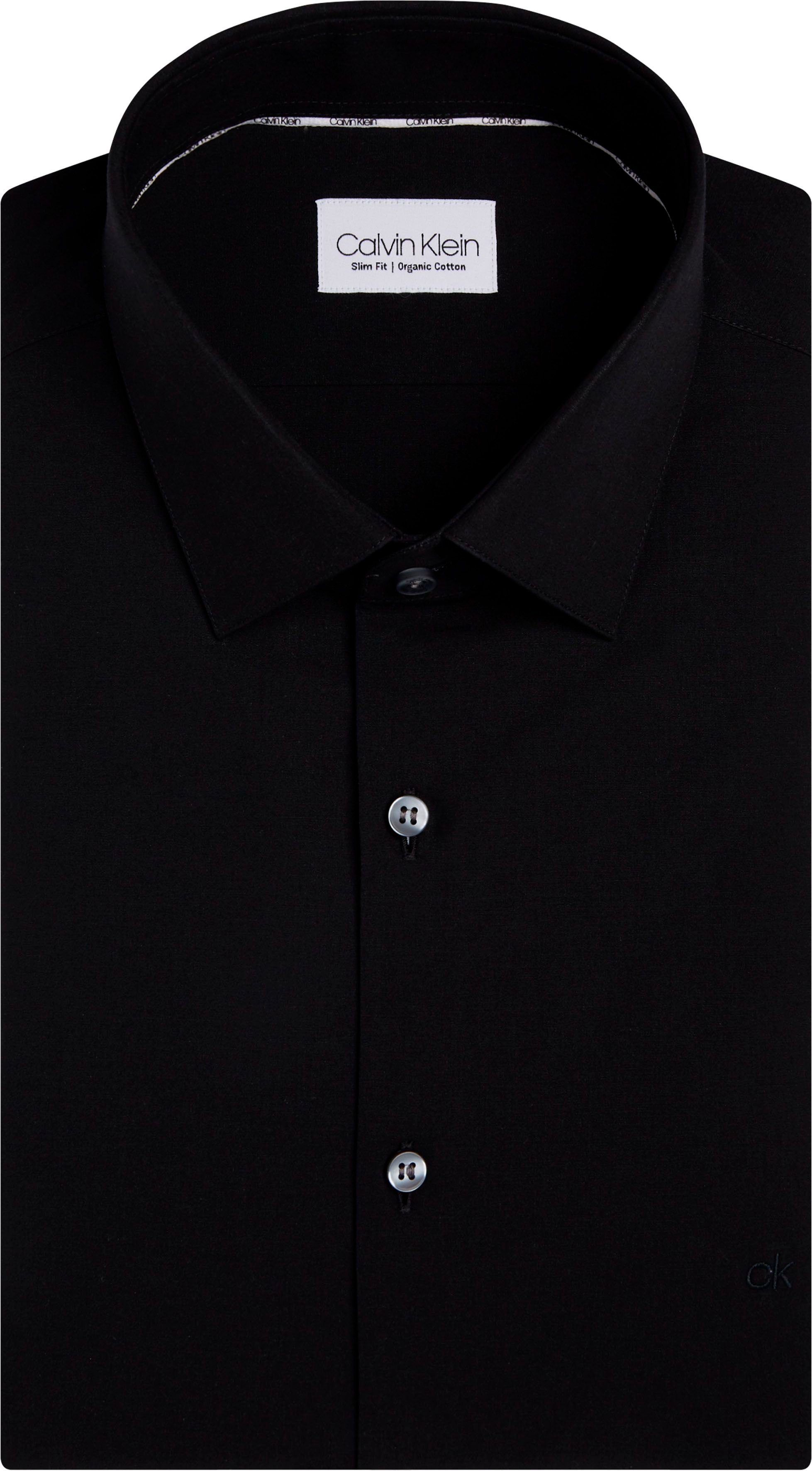 Calvin Klein Businessoverhemd POPLIN STRETCH SLIM SHIRT met kent-kraag, logoprint op borsthoogte