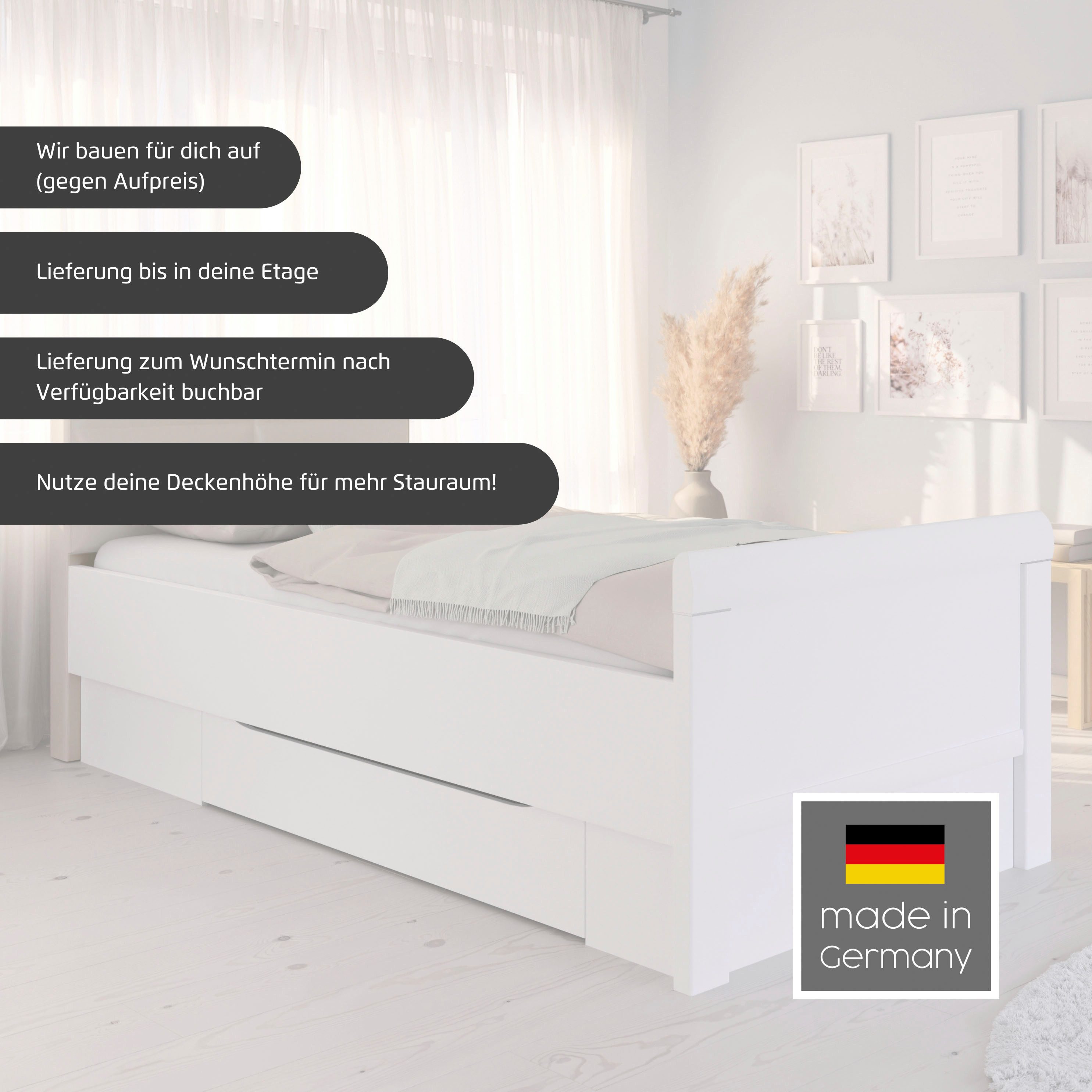 rauch Bed Eenpersoons Stollenbed EVELYN in comfortabele hoogte van houtmateriaal in elegante stijl made in germany