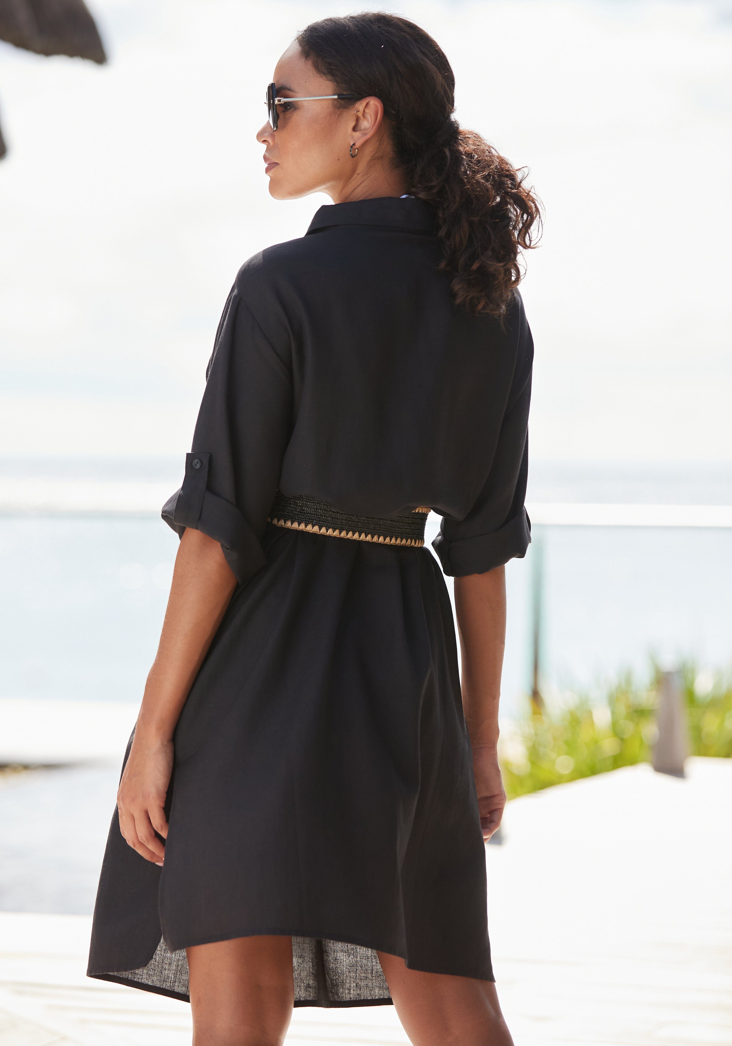 Lascana Lange blouse van lichte stof met linnenpercentage, luchtige blousejurk