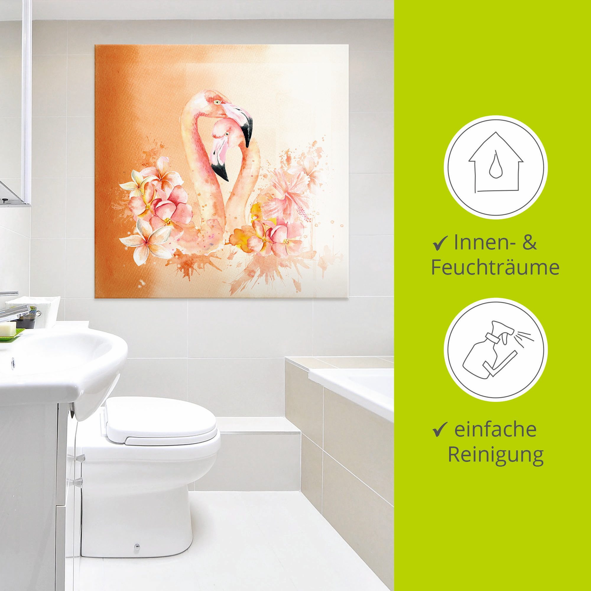Artland Print op glas Oranje flamingo In Love- illustratie