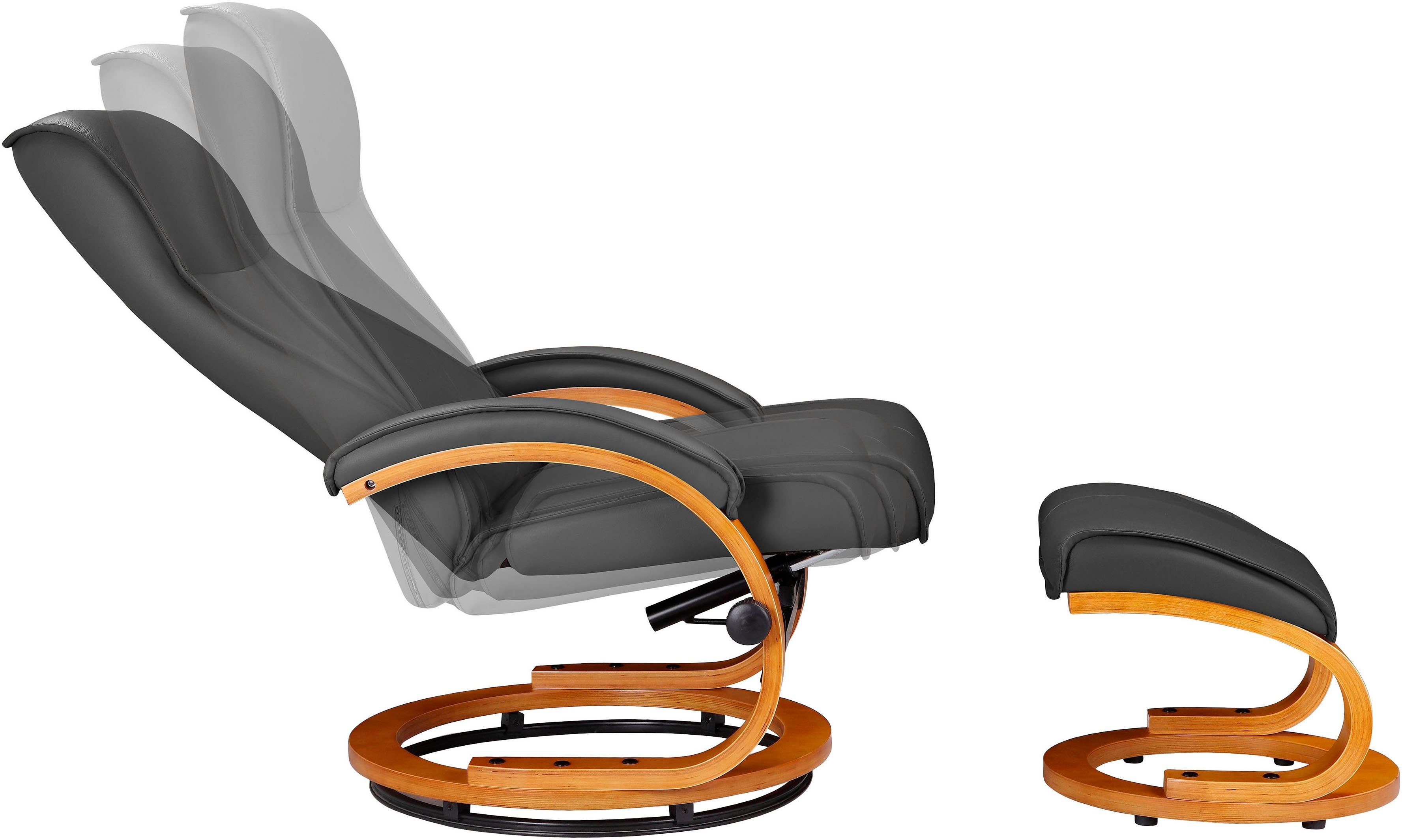 Home affaire Relaxfauteuil Paris, tv-stoel met poef en handmatige ligfunctie (set, 2 stuks)