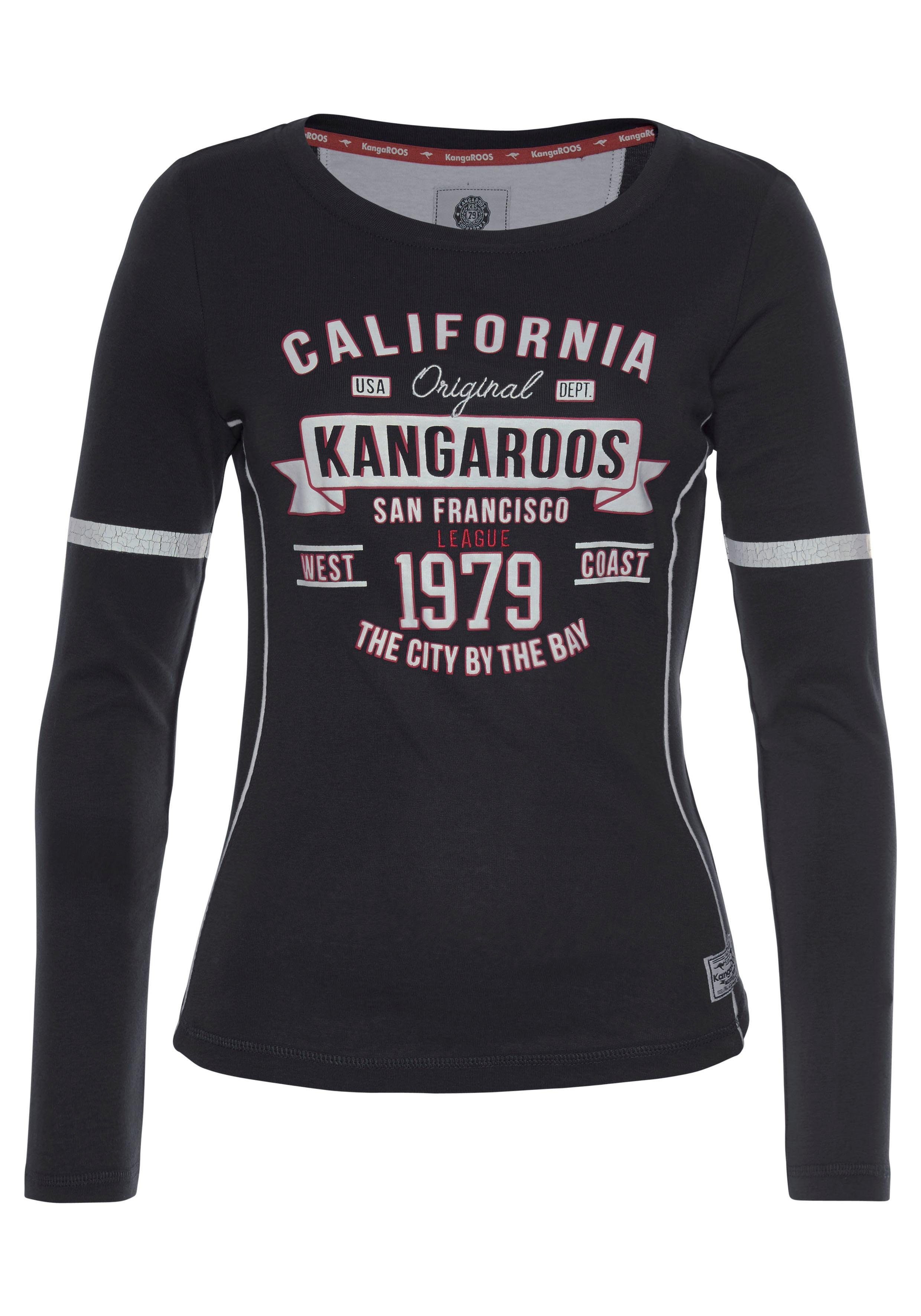 KangaROOS Shirt met lange mouwen Lange mouwen, zeer figuurvolgend, bedrukt en met borduring