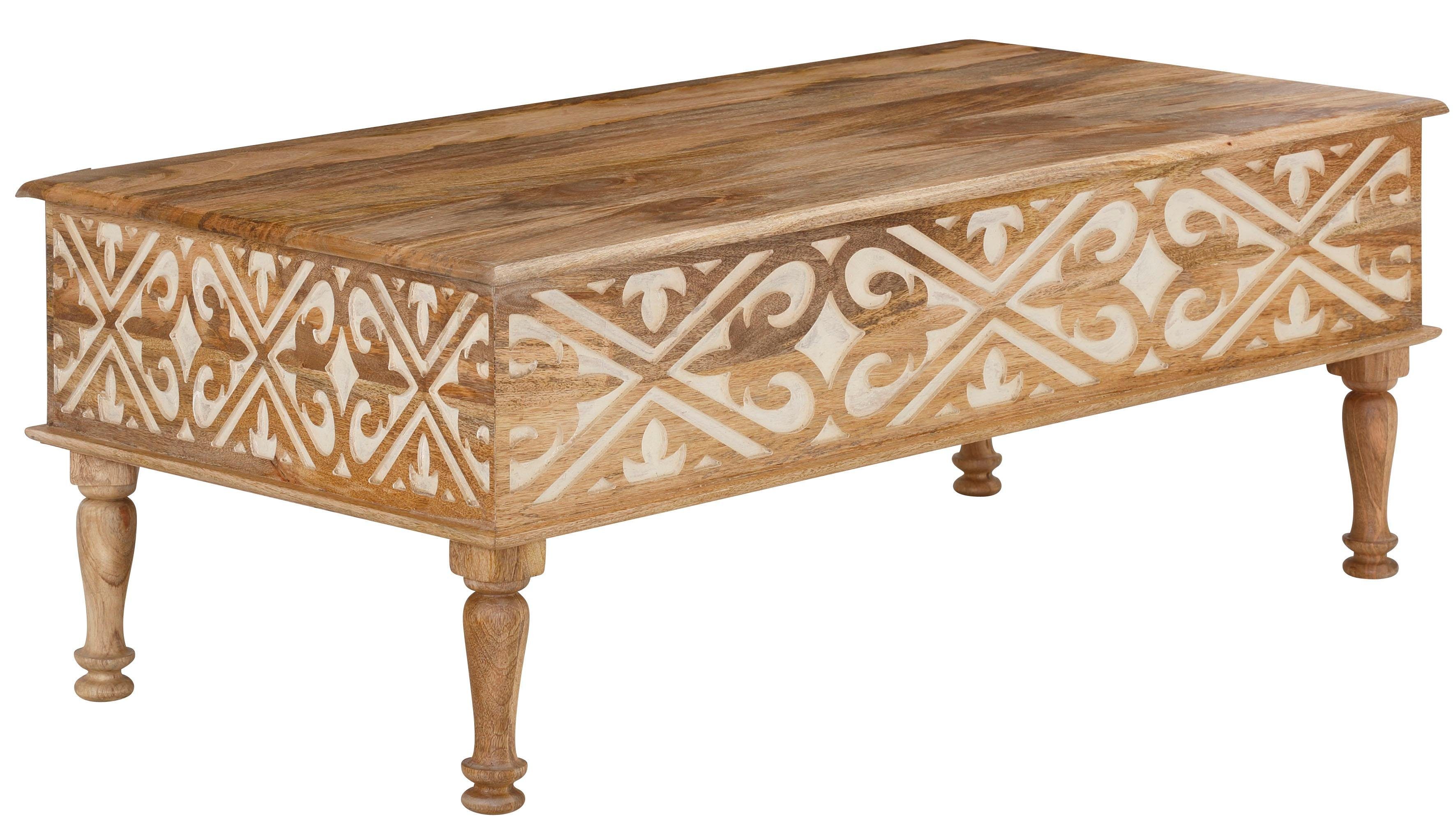 Home affaire Salontafel Spring van massief mangohout met gedetailleerde snijwerk, breedte 120 cm