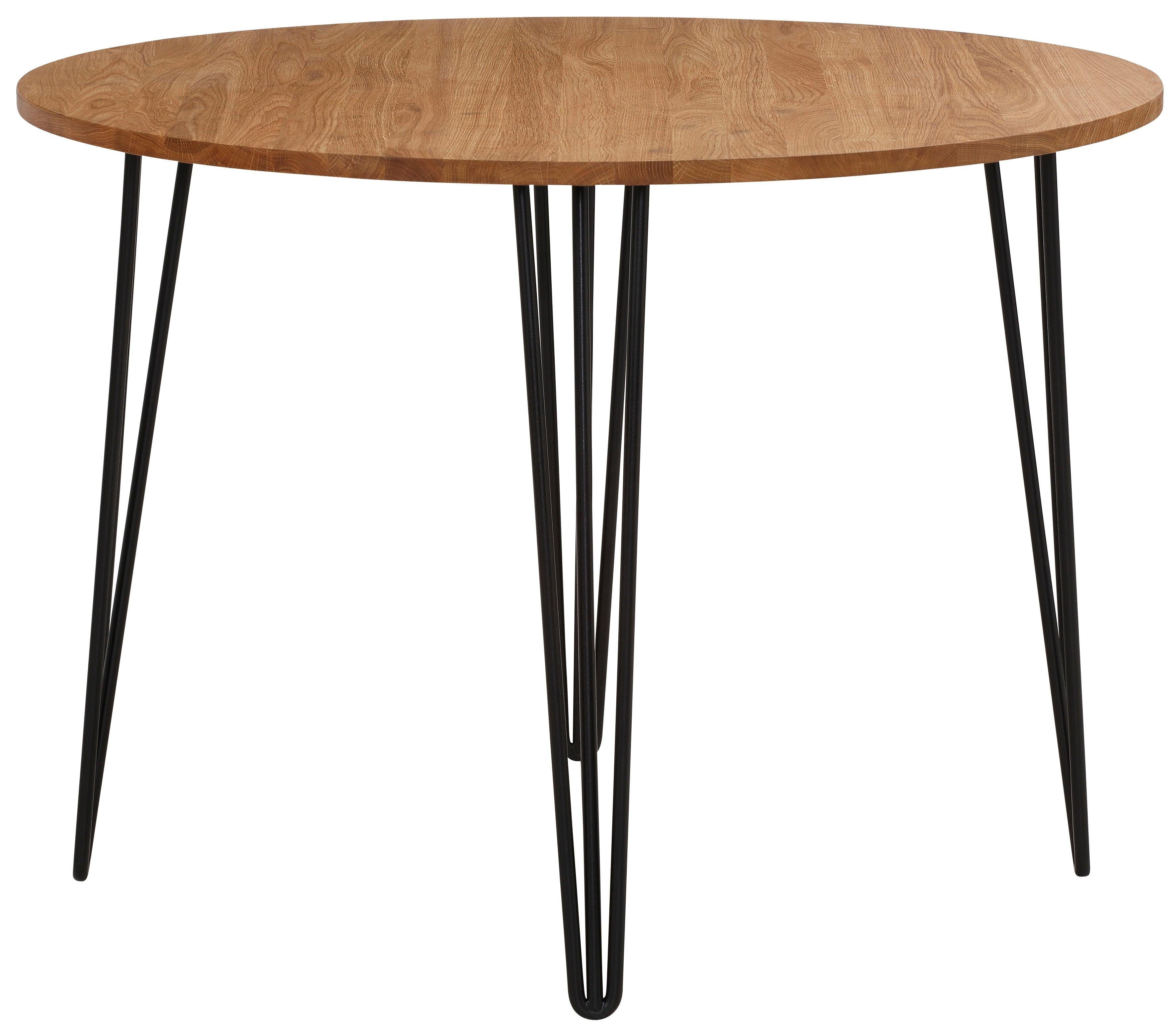 Home affaire Eettafel Hairpin van massief eiken, met metalen poten, breedte 100 cm
