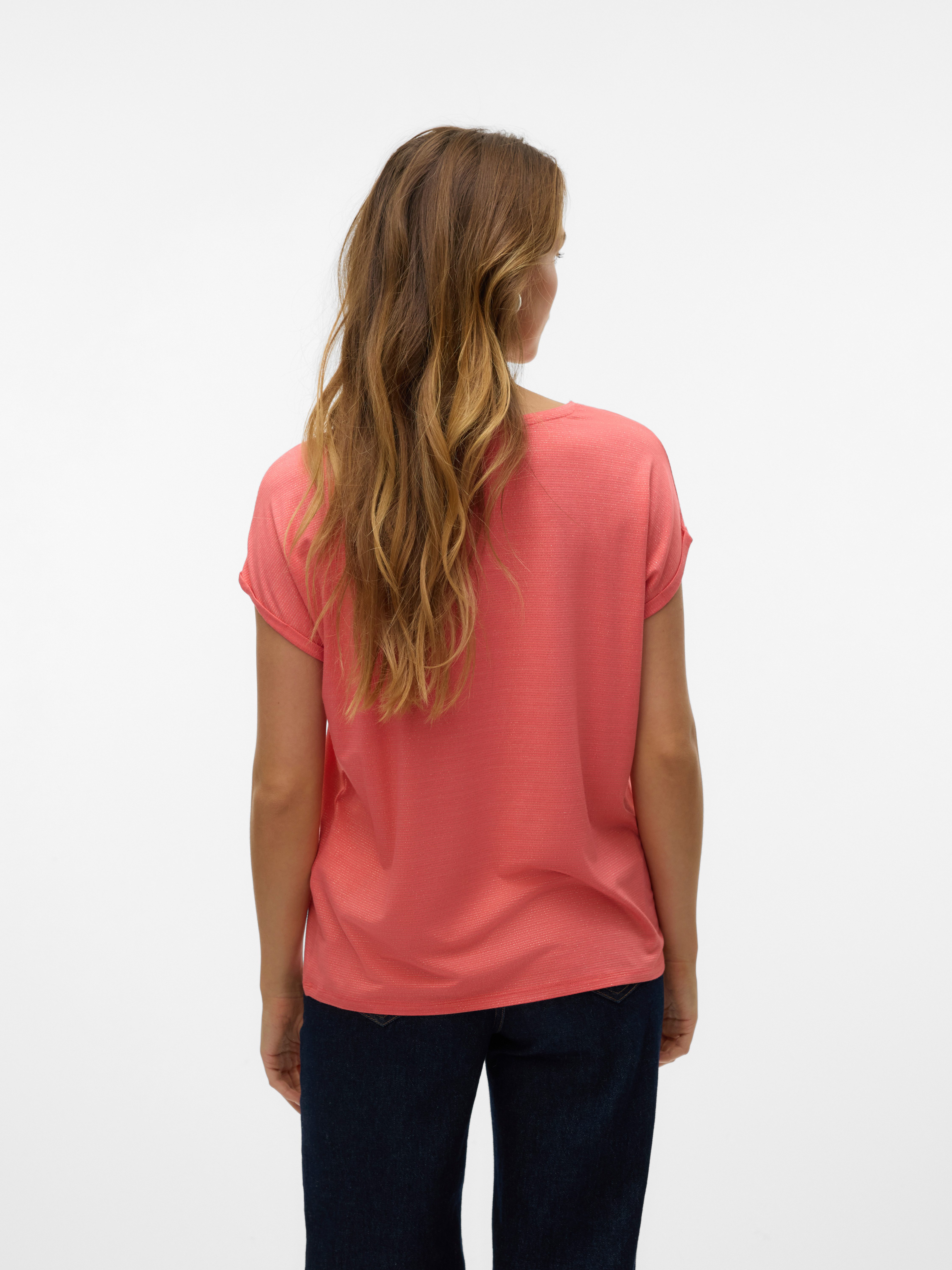 Vero Moda Shirt met ronde hals VMLAVA PLAIN SS TOP LUREX STRIPE