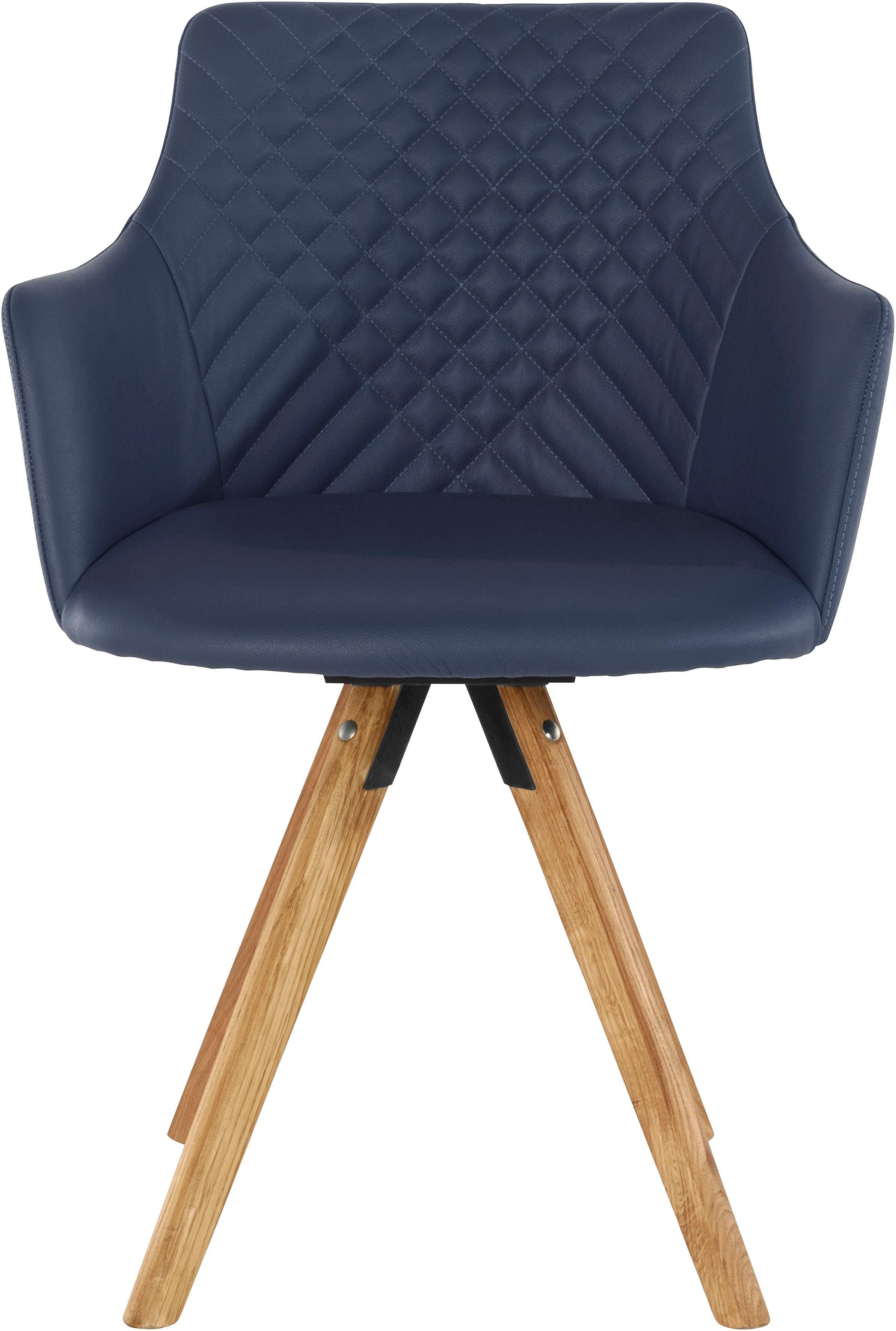 Home affaire Stoel met armleuningen LISABON met draaifunctie, bekleding van leer, frame van eiken massief hout geolied (set, 2 stuks)