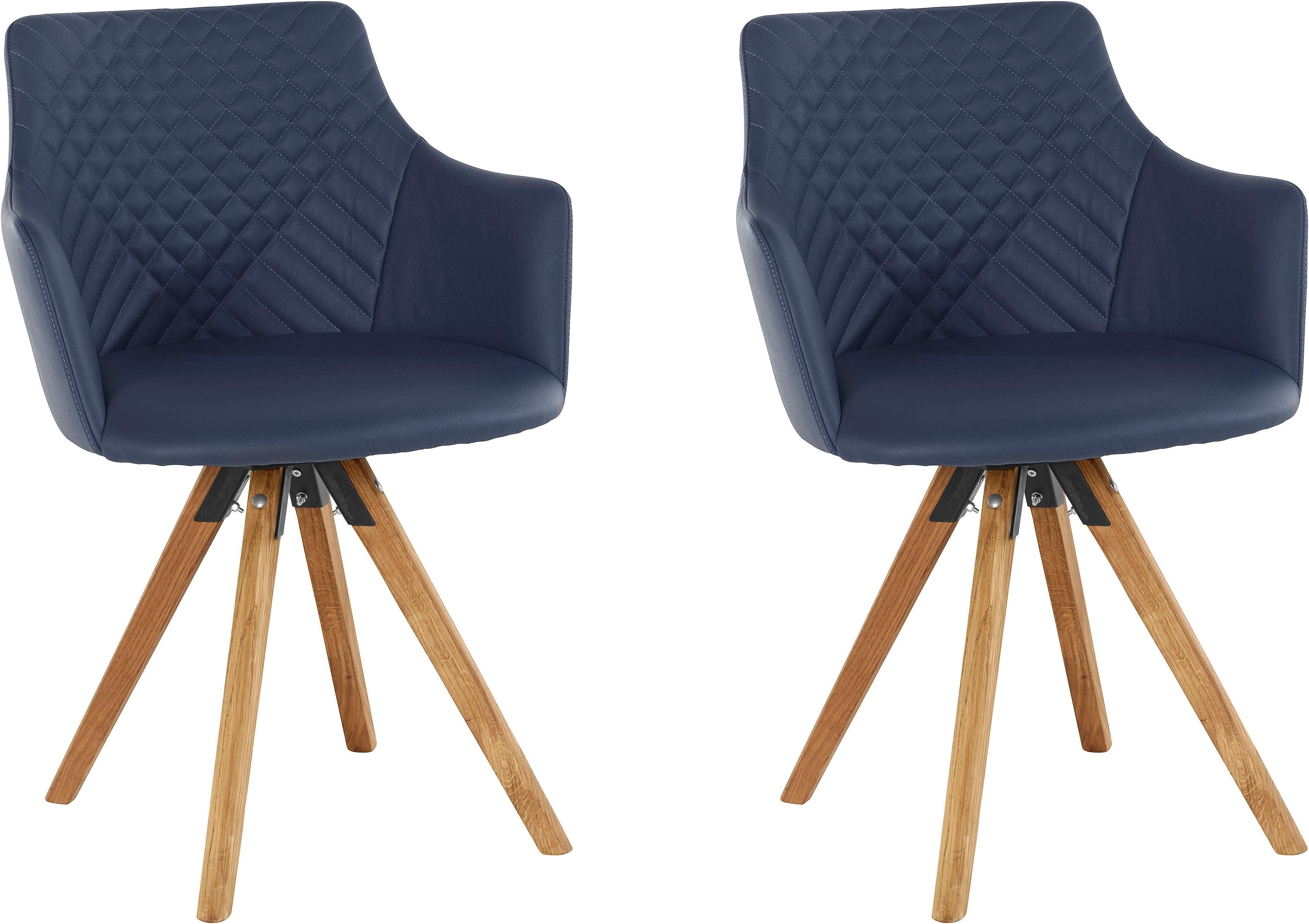 Home affaire Stoel met armleuningen LISABON met draaifunctie, bekleding van leer, frame van eiken massief hout geolied (set, 2 stuks)