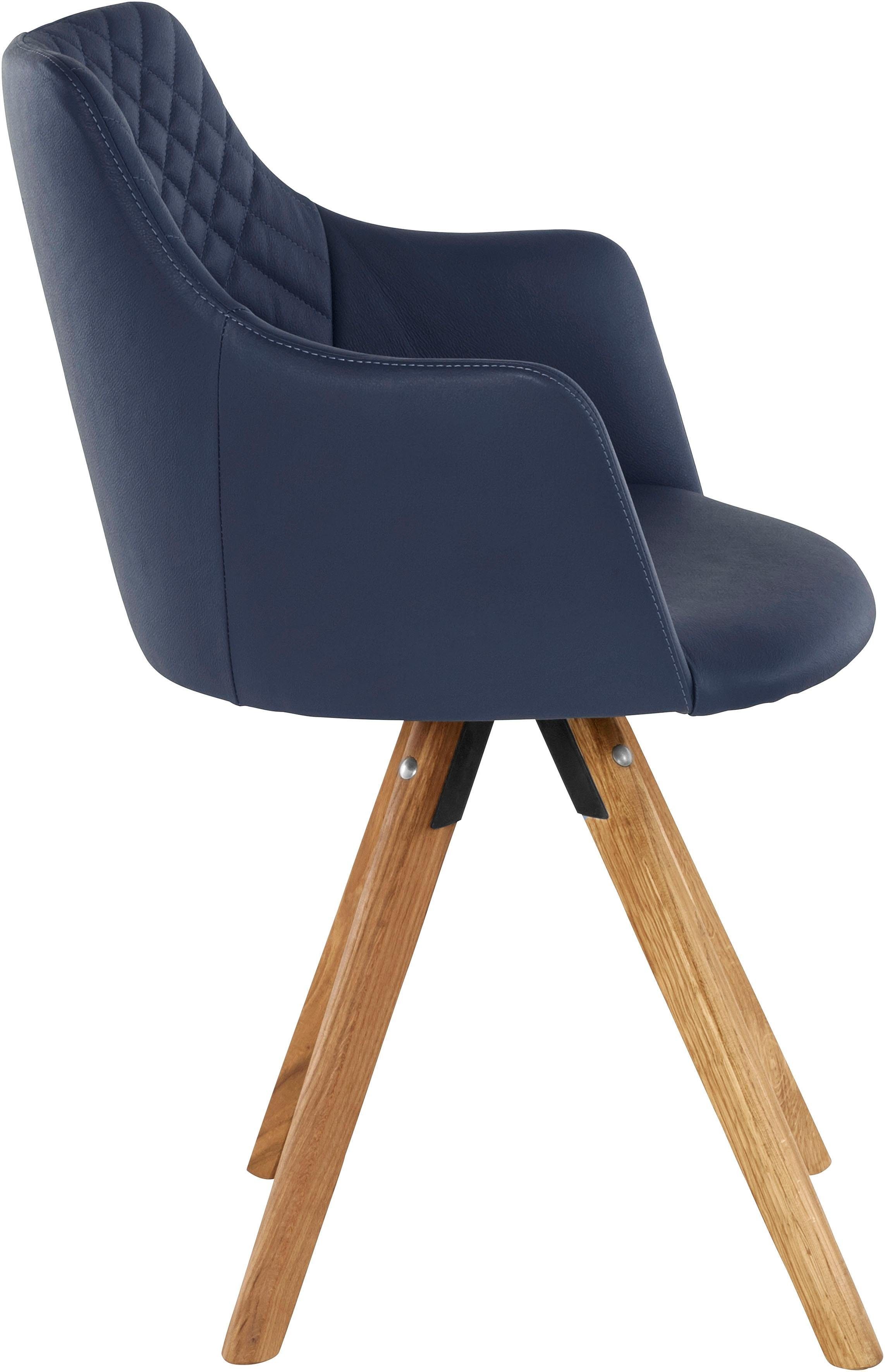 Home affaire Stoel met armleuningen LISABON met draaifunctie, bekleding van leer, frame van eiken massief hout geolied (set, 2 stuks)