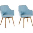 premium collection by home affaire stoel met armleuningen atlanta overtrokken met robuuste microvezel, frame van eiken massief hout (set, 2 stuks) blauw