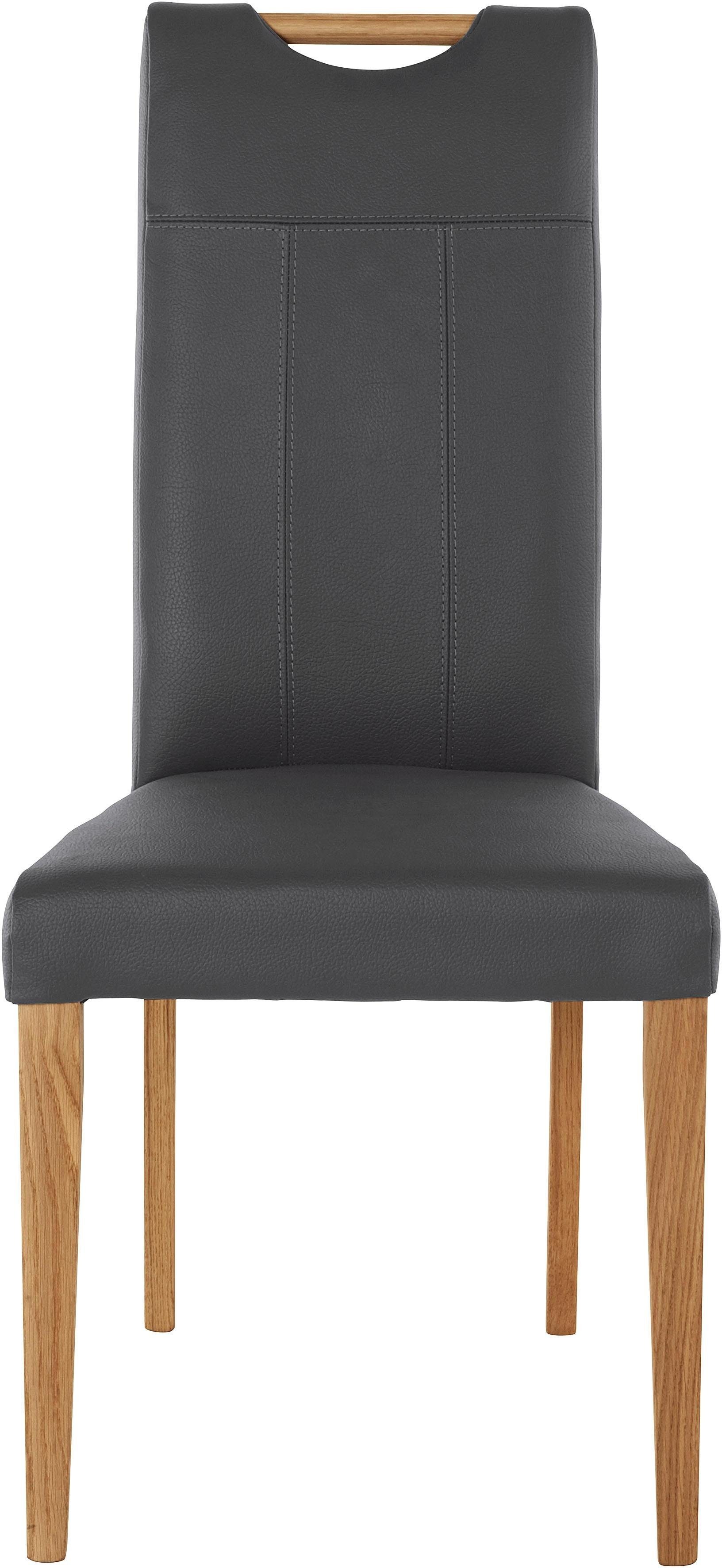 Home affaire Eetkamerstoel Roberta met bekleding van echt leer en frame van eiken massief hout (set, 2 stuks)