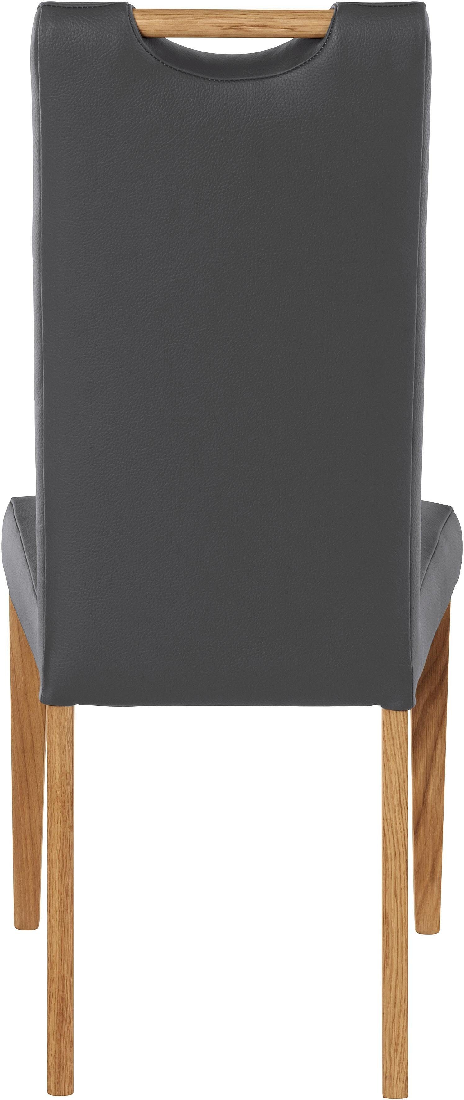 Home affaire Eetkamerstoel Roberta met bekleding van echt leer en frame van eiken massief hout (set, 2 stuks)