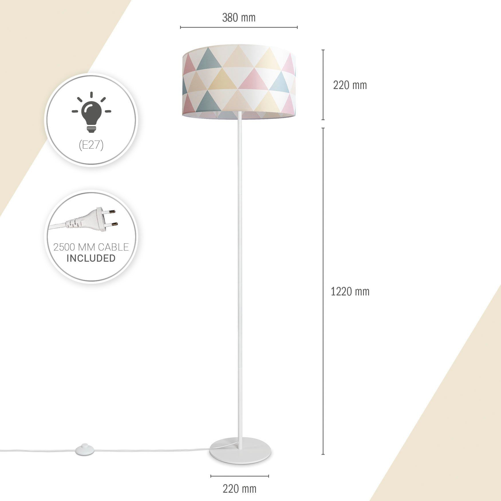 Paco Home Staande lamp Luca Delta Woonkamer stofkap driehoek kleurig vloerlamp textiel vloerlamp
