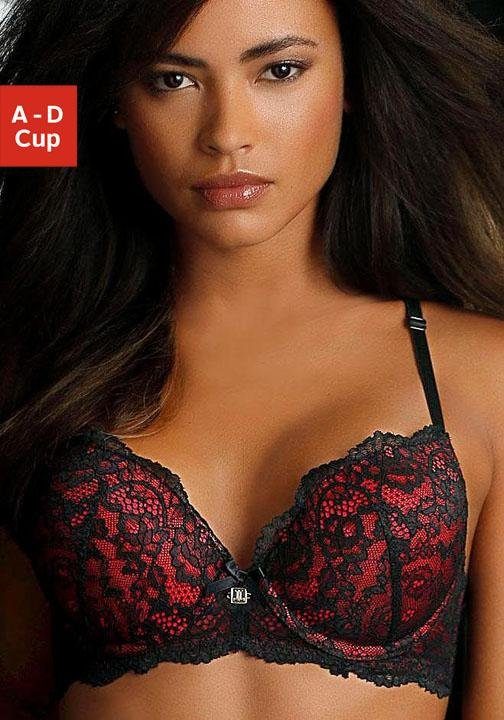 Jette Joop Push-up-bh met aantrekkelijke bandjes in bandjes-look, sexy dessous dames push-up bh's maat 80 D zwart