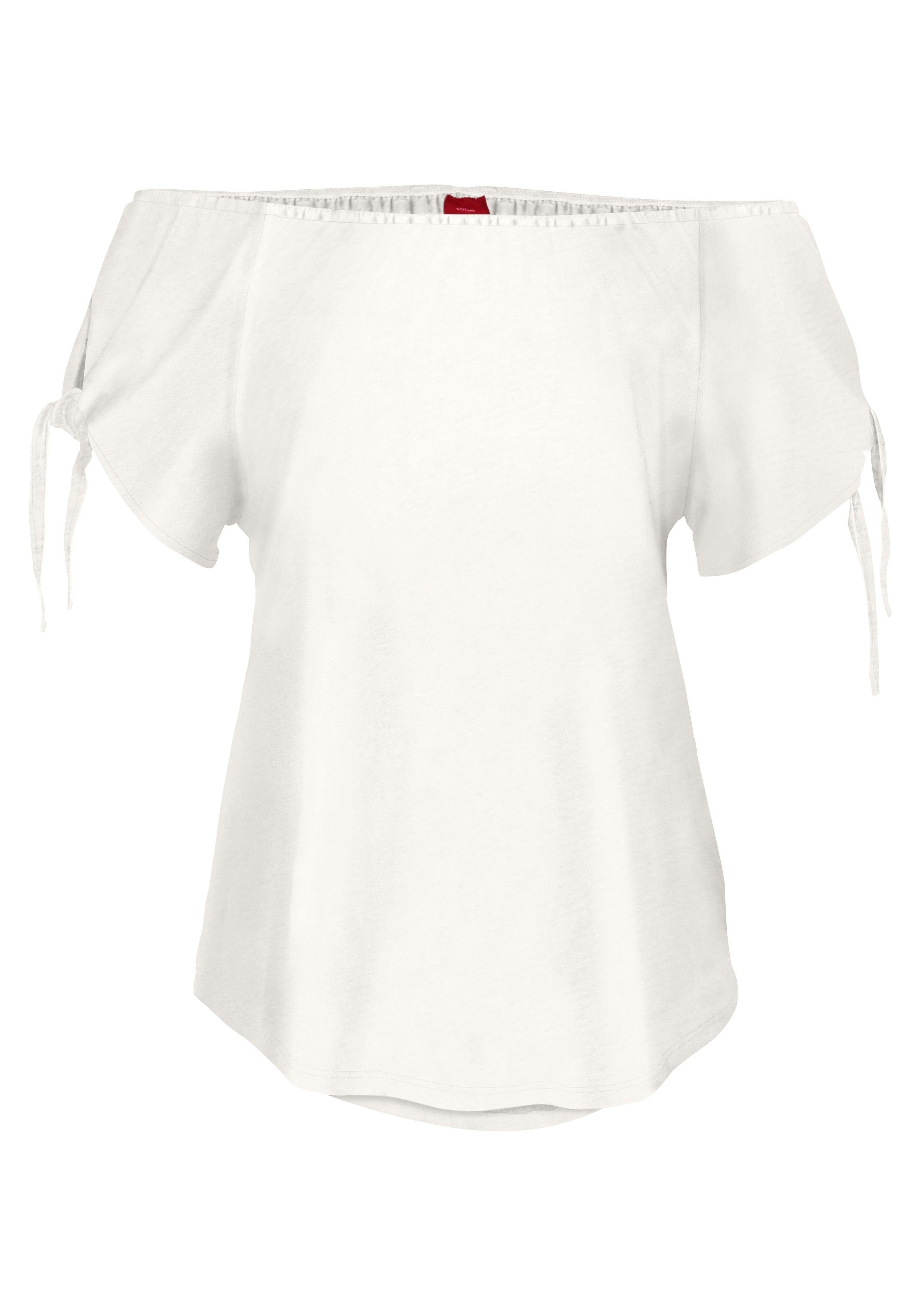 s.Oliver RED LABEL Beachwear T-shirt met splits op de mouwen, kan gedragen worden als carmen shirt, off-the-shoulder