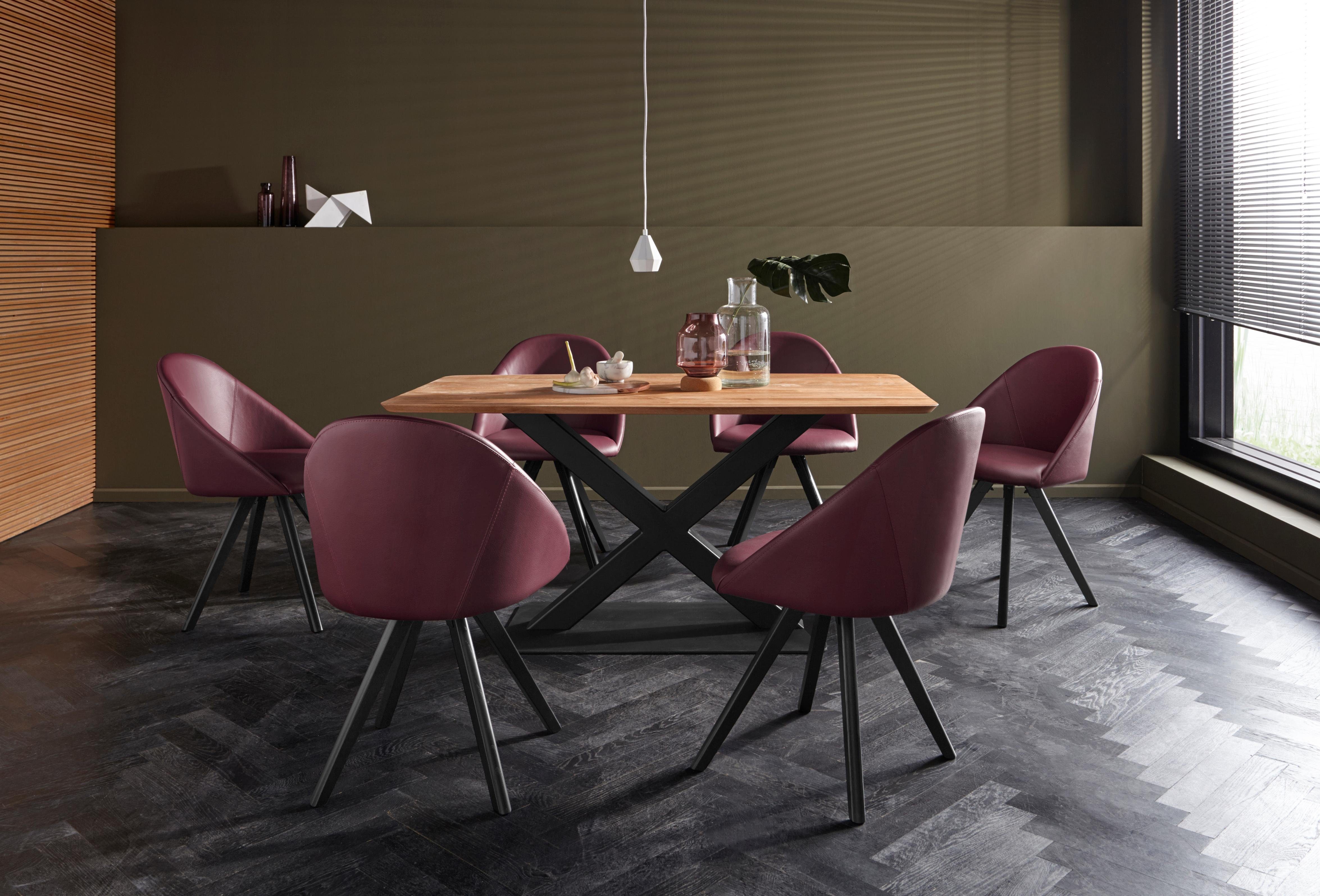 Home affaire Stoel met 4 poten LOTOS Bekleding van echt leer en frame van eiken massief hout (set, 2 stuks)