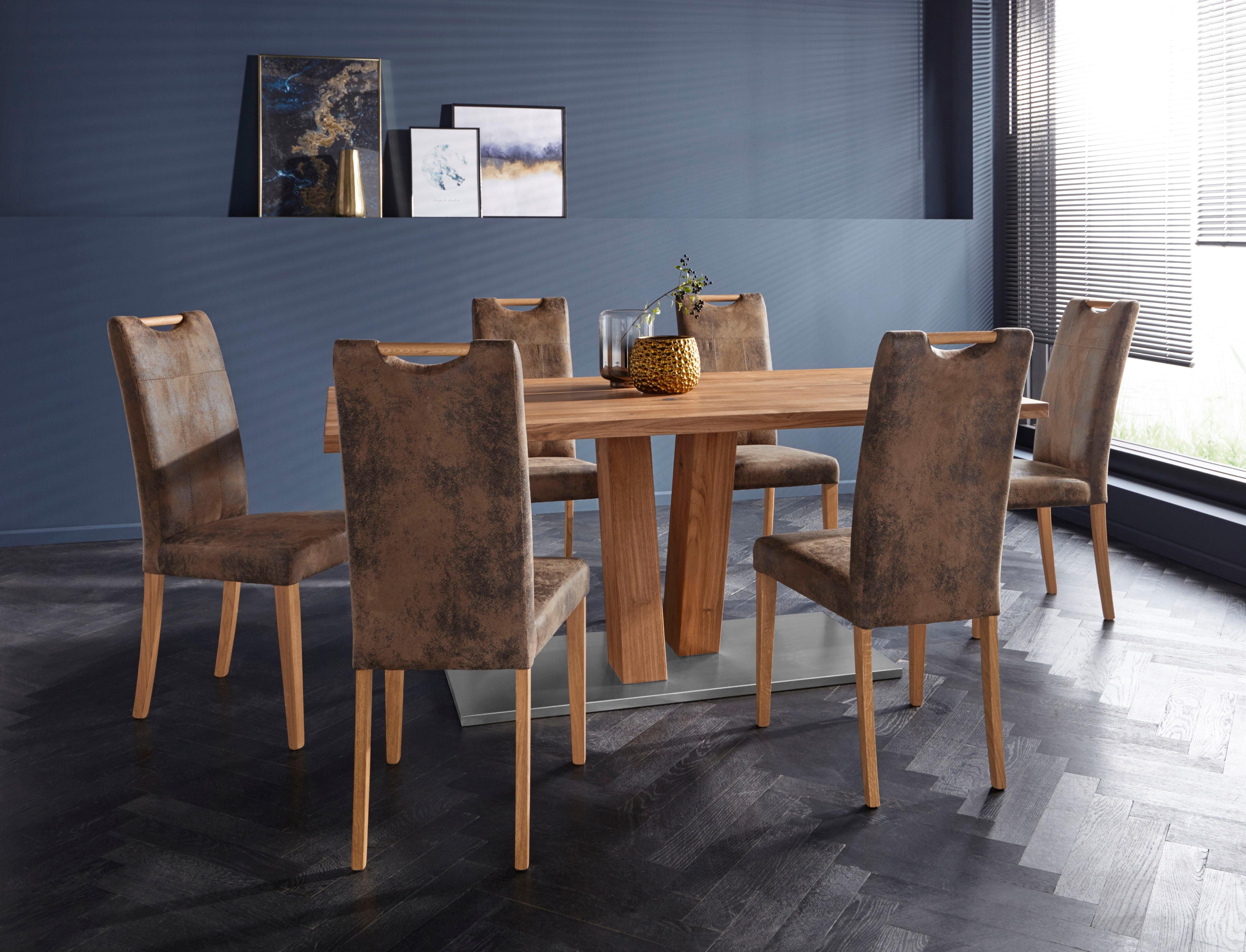 Home affaire Eetkamerstoel Roberta gestoffeerde stoel, massief eiken frame (set, 2 stuks)