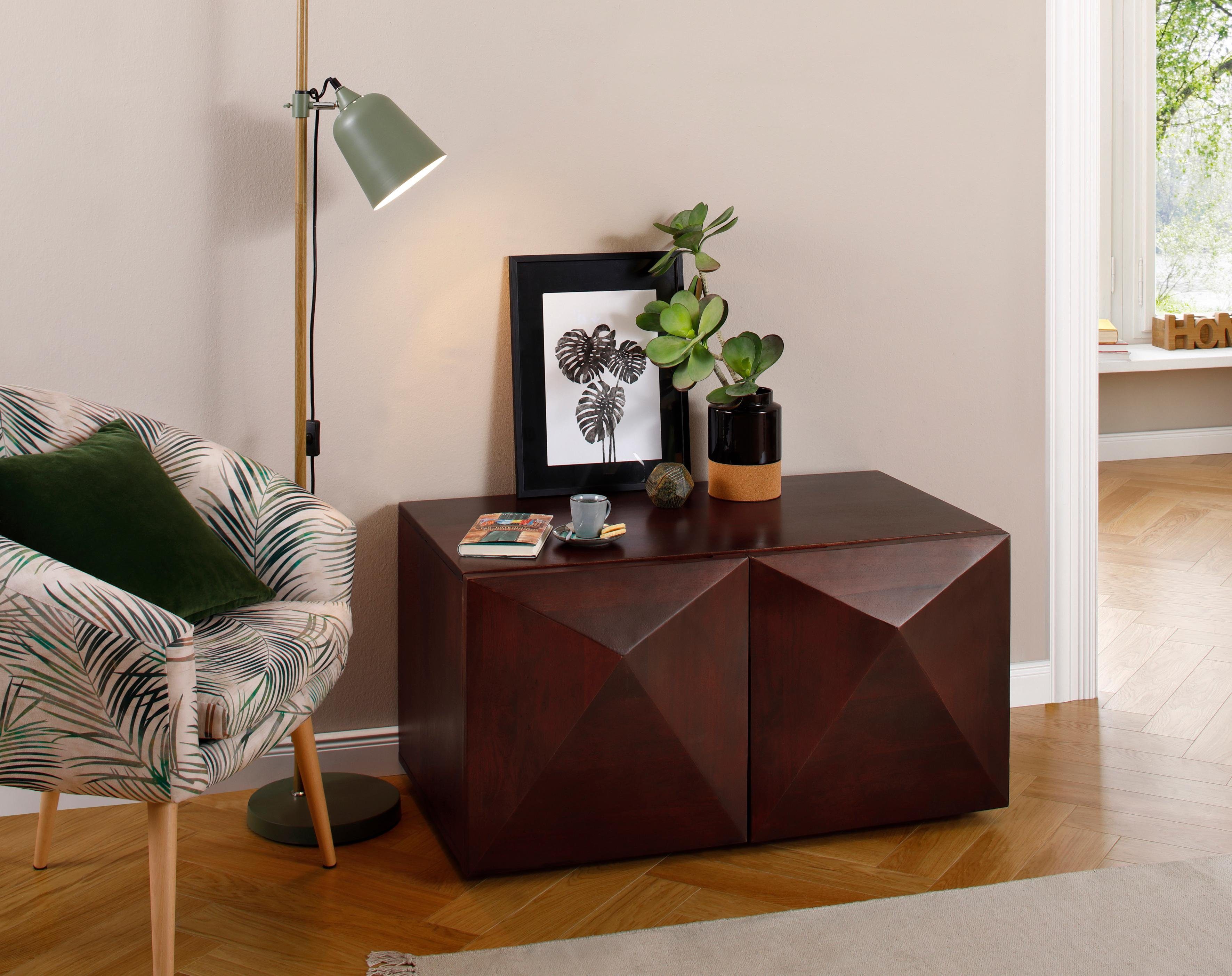 Home affaire Salontafel Diamond van massief mangohout in 3d-look op de buitenkanten, breedte 90 cm salontafels bruin
