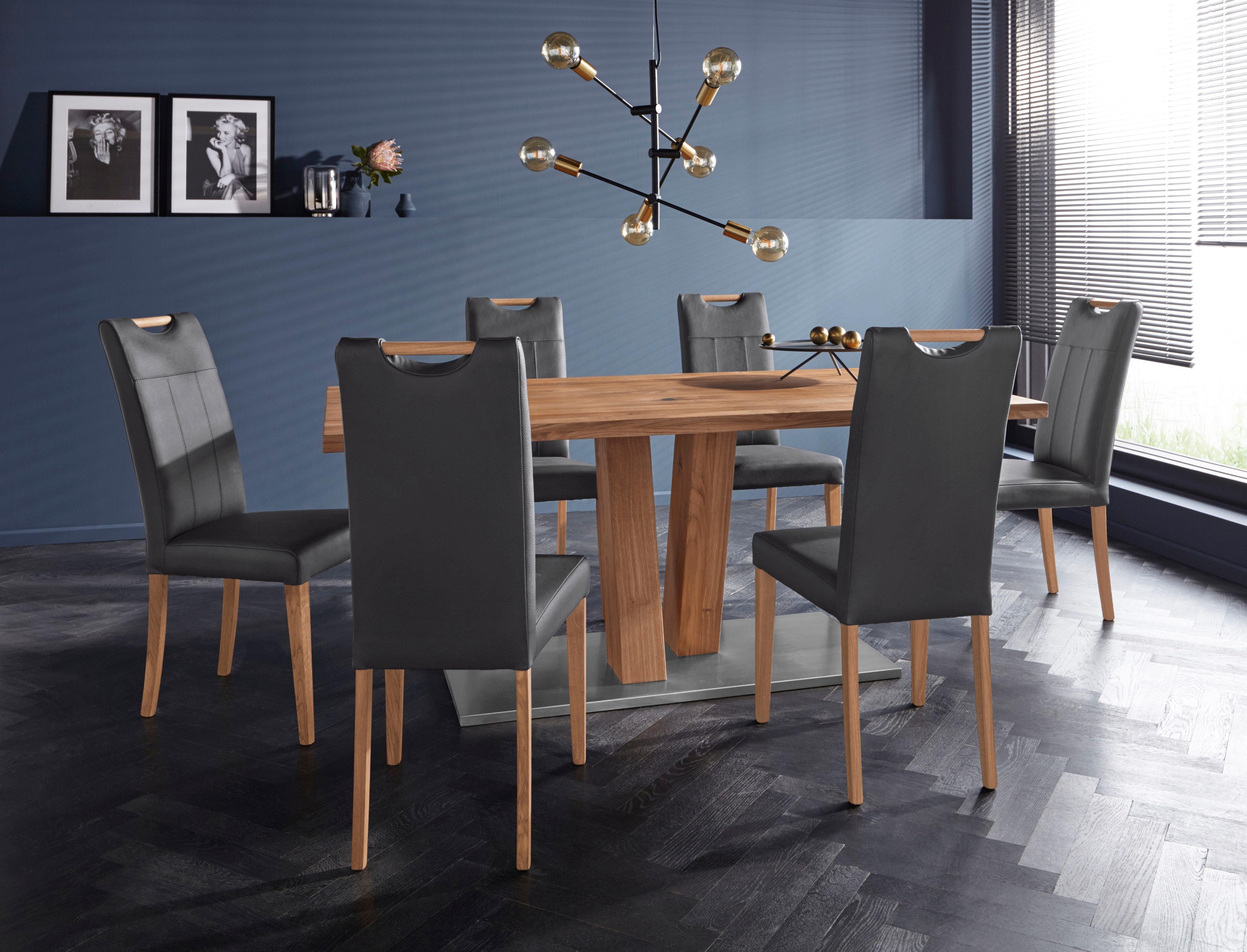 Home affaire Eetkamerstoel Roberta met bekleding van echt leer en frame van eiken massief hout (set, 2 stuks)