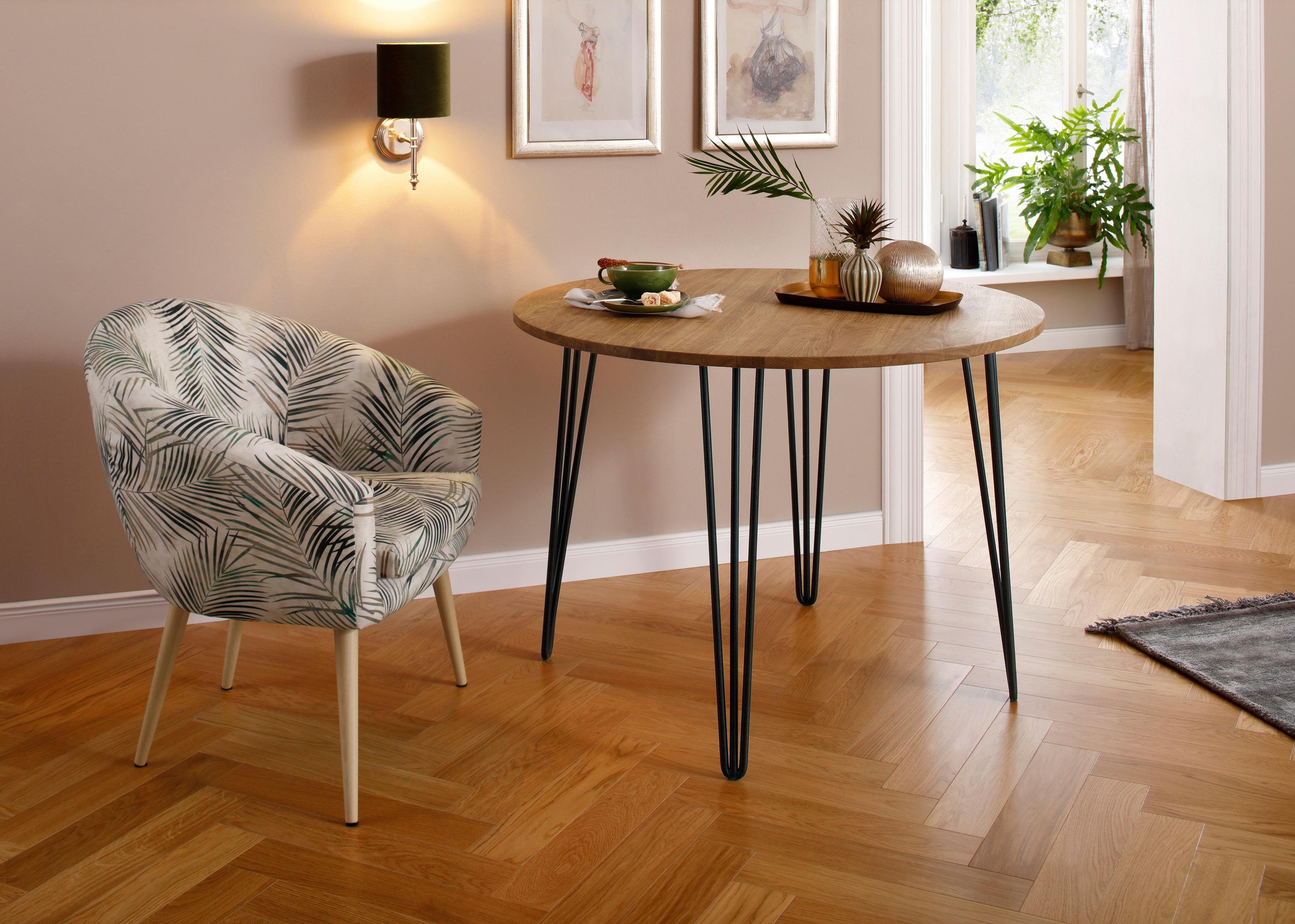 Home affaire Eettafel Hairpin van massief eiken, met metalen poten, breedte 100 cm