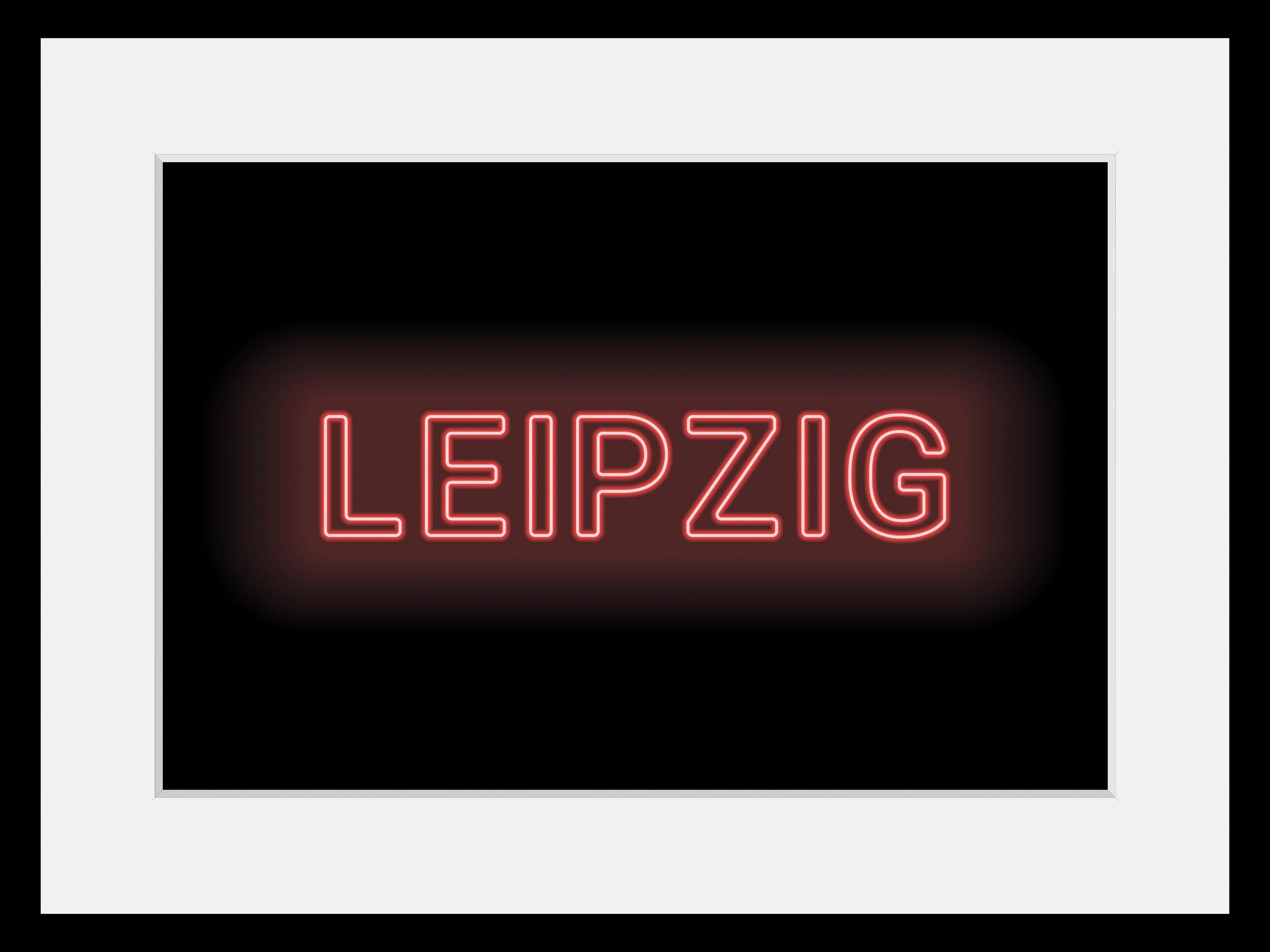 queence Wanddecoratie LEIPZIG LIGHTS HD premium posterdruk incl. houten lijst (1 stuk)