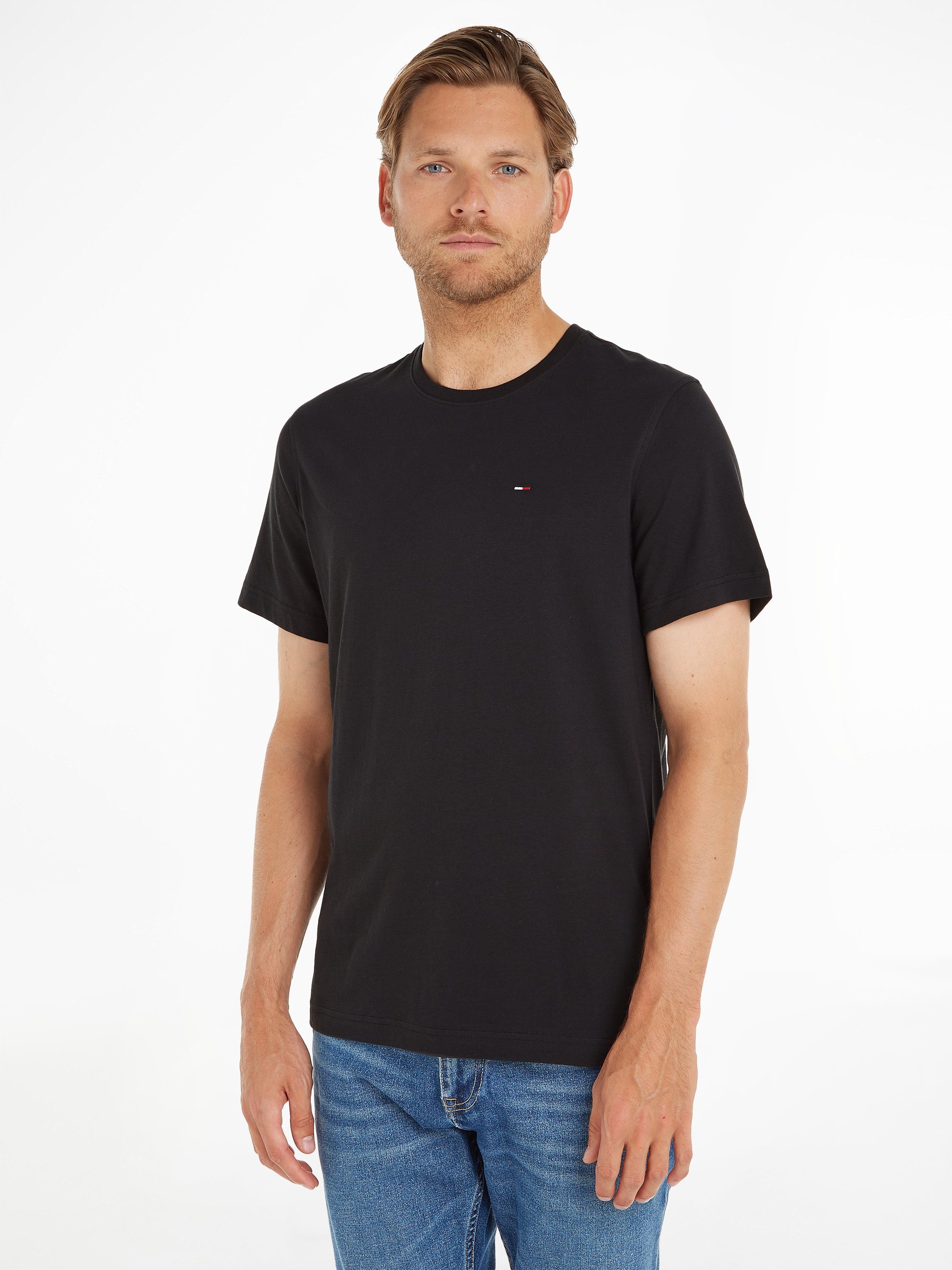 TOMMY JEANS T-shirt TJM ESSENTIAL SOLID TEE met ronde hals en subtiele logo-vlag