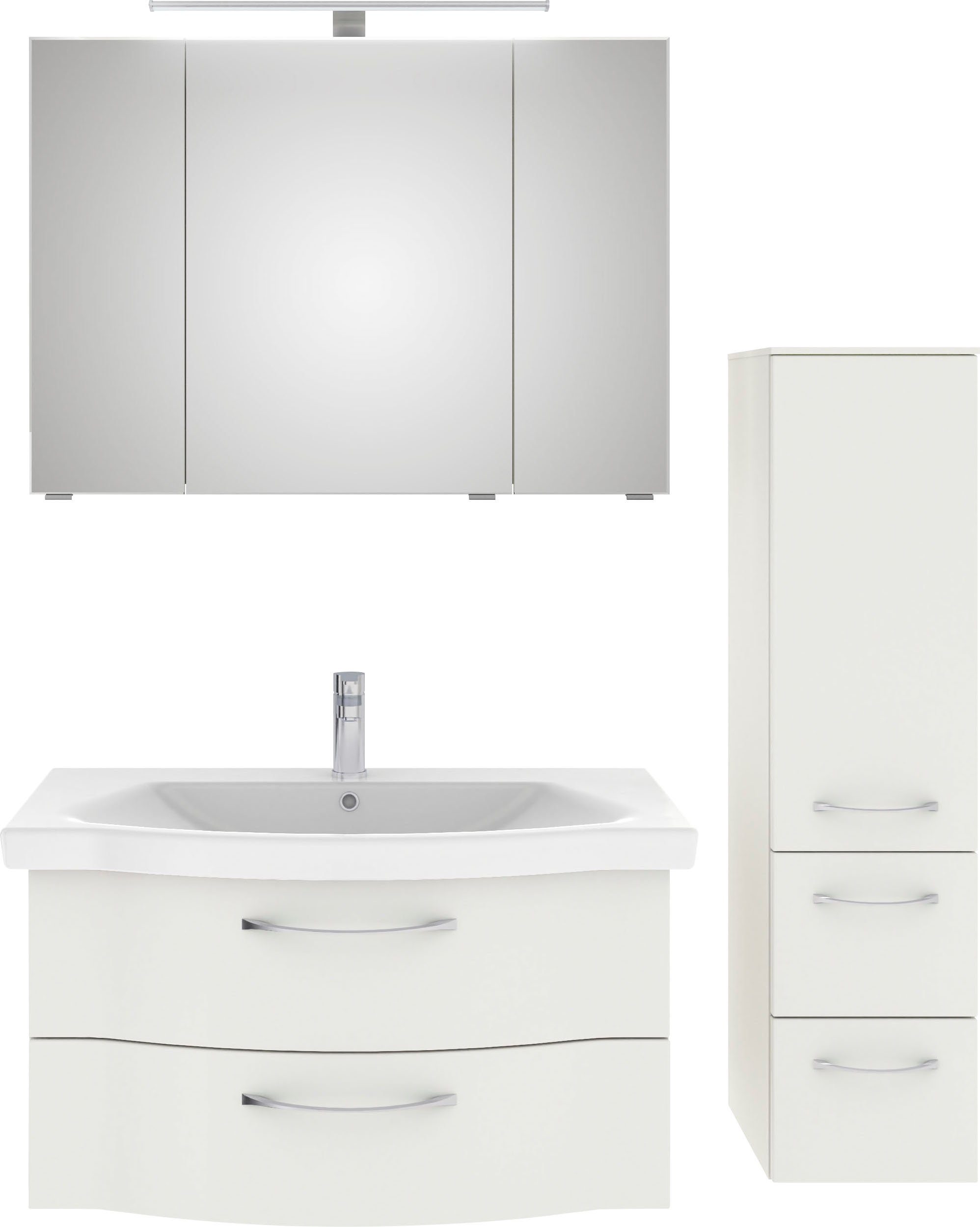 Saphir Badkamerserie 6005 sprint 3-delig, keramiek-wastafelonderkast met led-spiegelkast Halfhoge kast, inclusief deurdemper, 4 deuren, 4 laden,