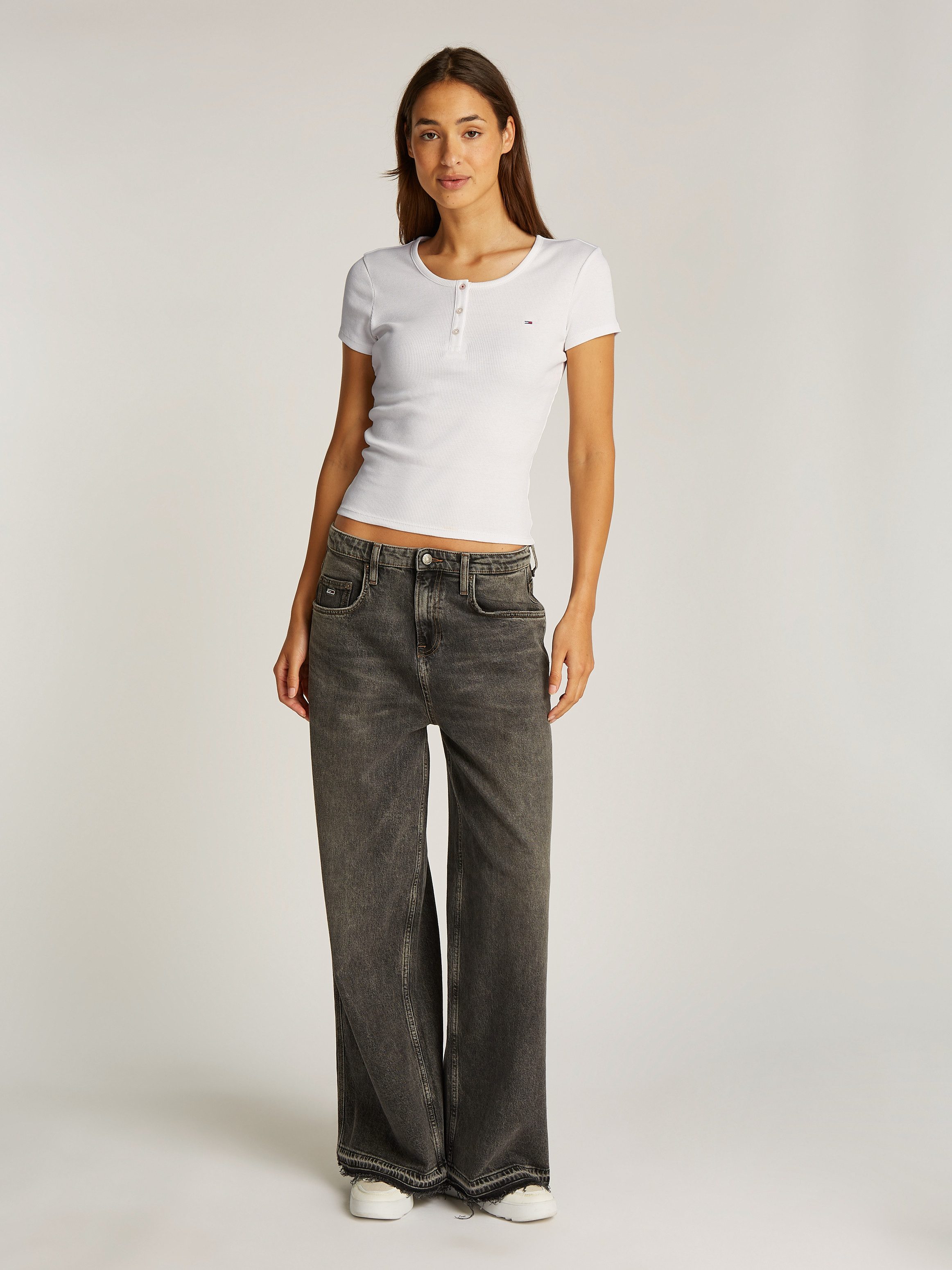 TOMMY JEANS T-shirt TJW SLIM BUTTON RIB C-NECK SS