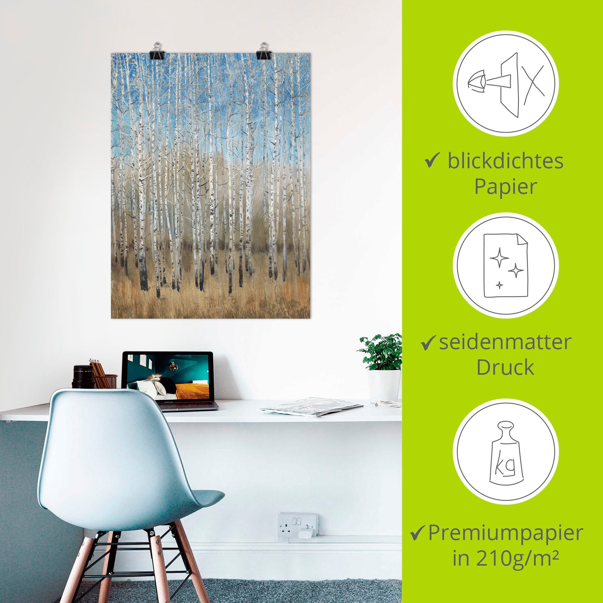 Artland Artprint Stoffige blauwe berken II als artprint op linnen, poster in verschillende formaten maten