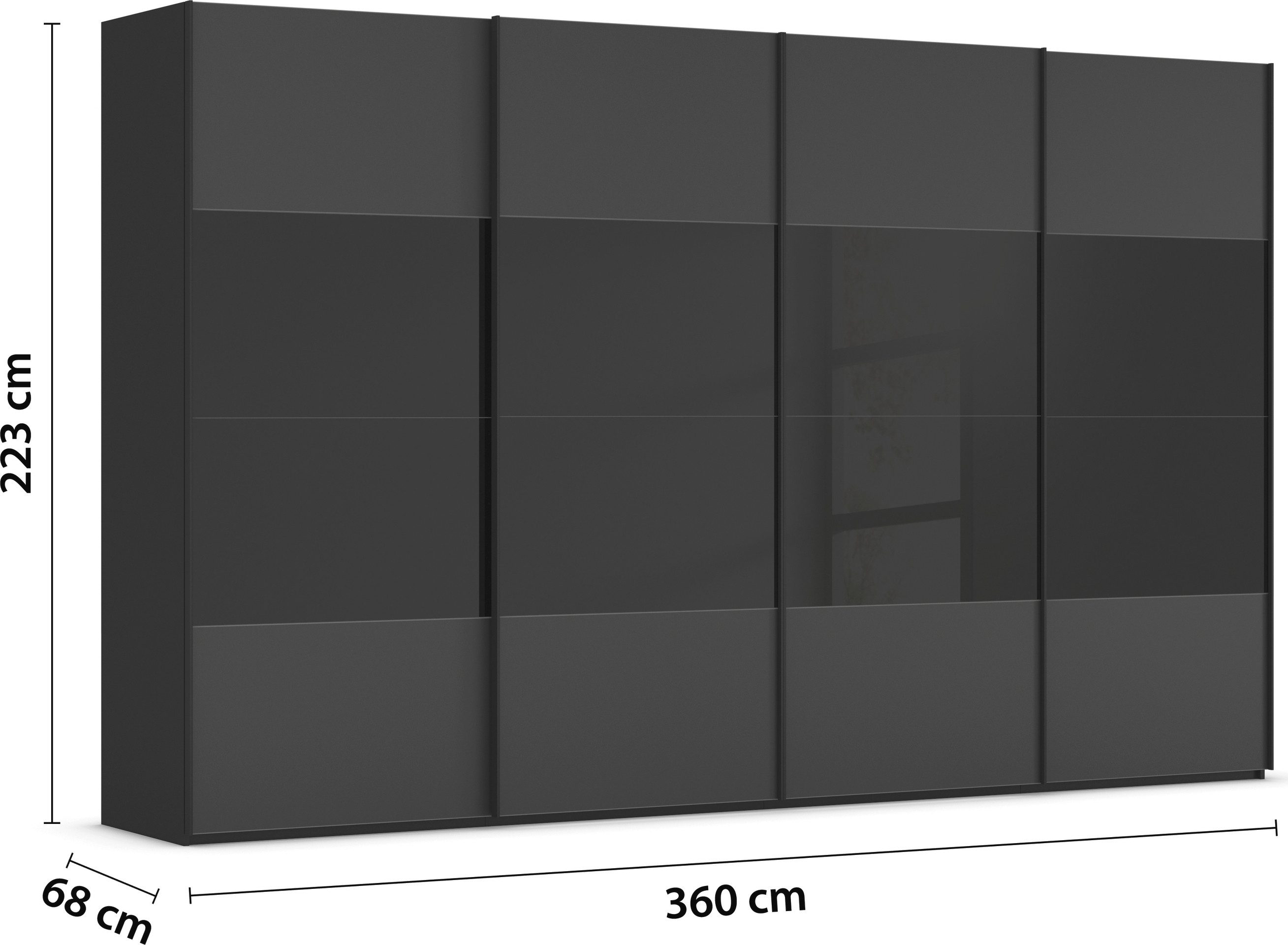 rauch Schuifdeurkast Kledingkast Kast Garderobe Slaapkamerkast SCALE-FYRA edel vierdelige deuren glas mat/glanzend veel kleuren made in germany