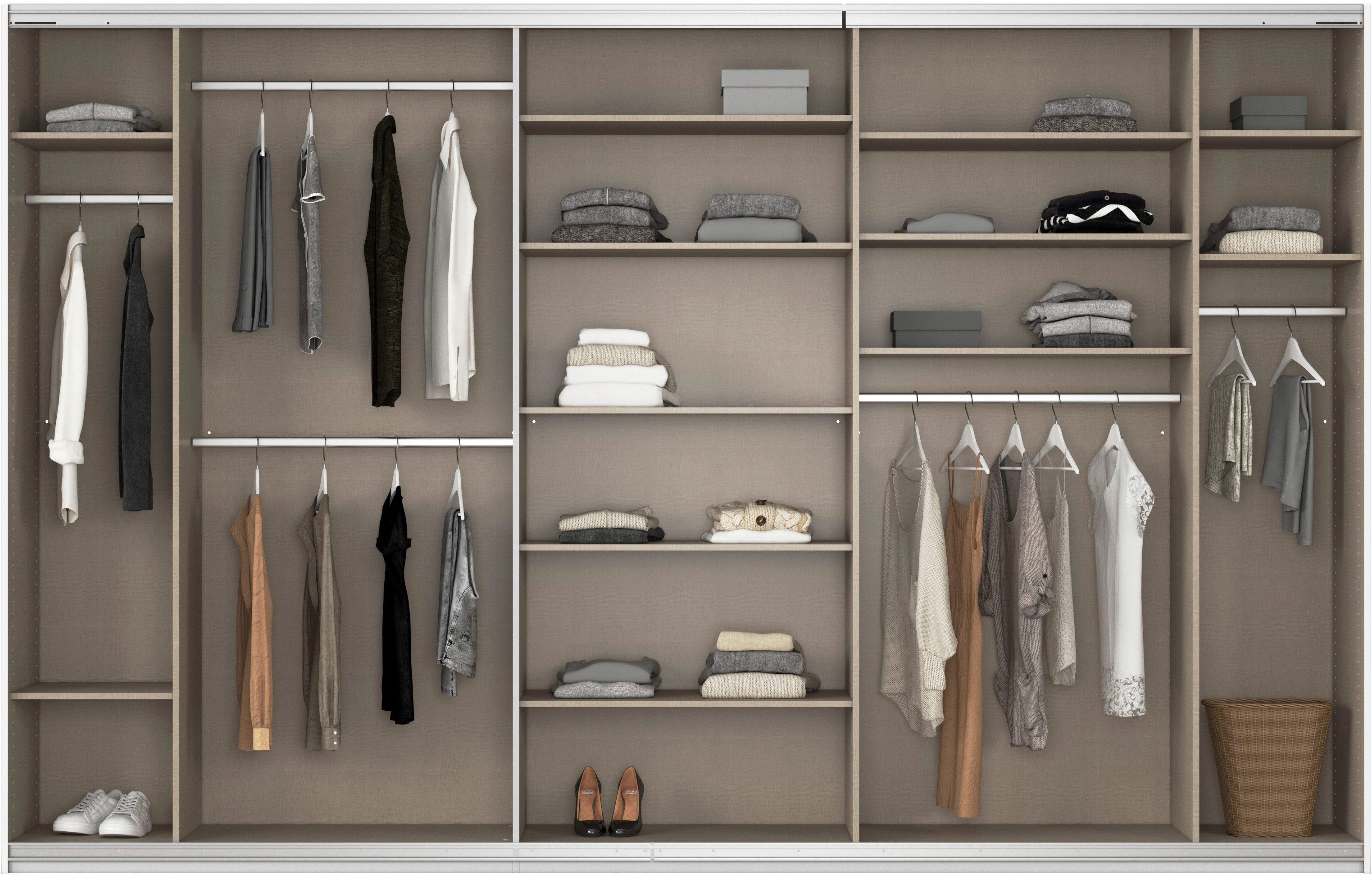 rauch Schuifdeurkast Kledingkast kast garderobe AGORDO met decor- of hoogglansfront doordachte binnenuitrusting, in 4 breedtes en 2 hoogtes made in germany