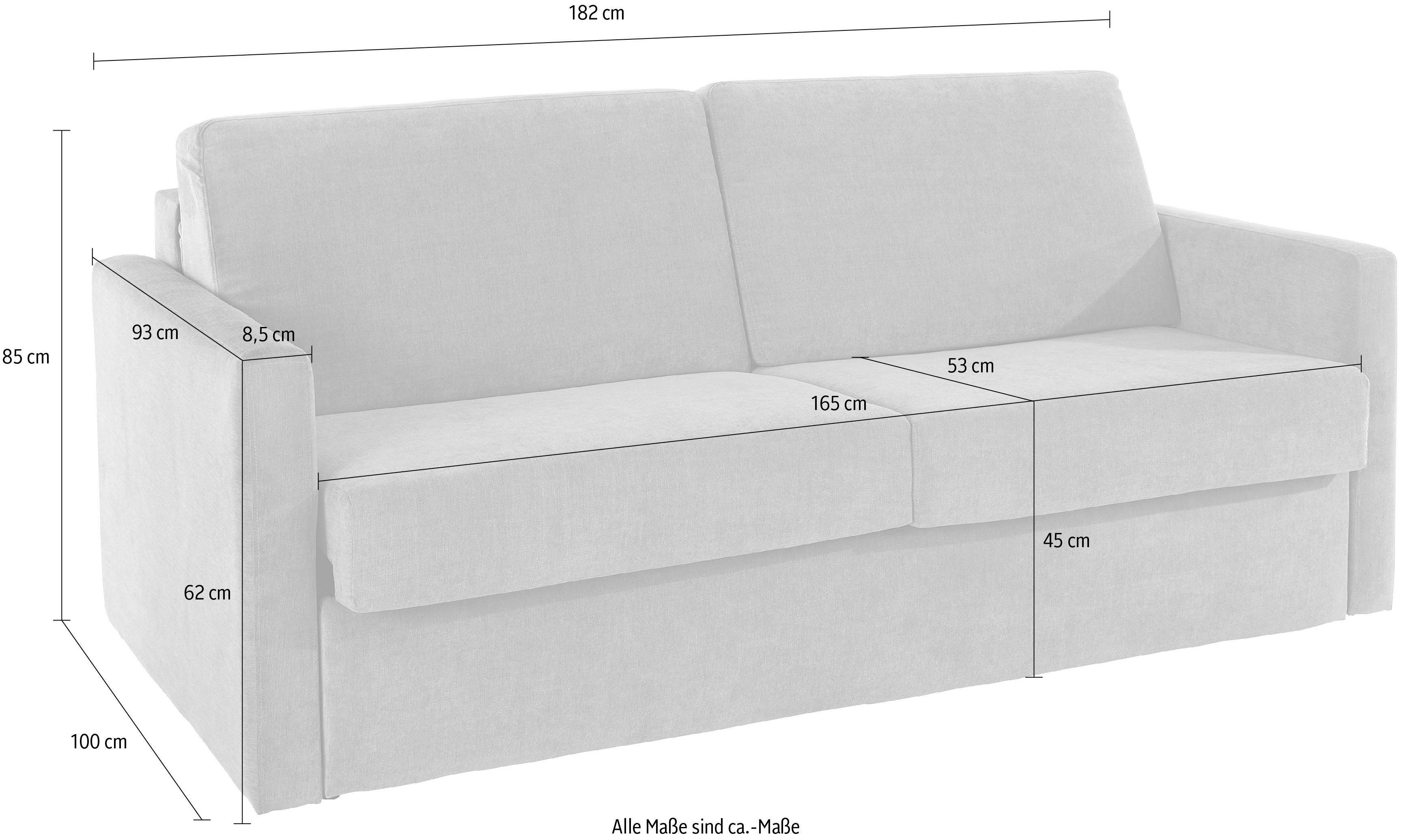 Places of Style Slaapbank GOLDPOINT 182 cm, slaapbank, ligoppervlak 140/200 cm, 3-zitsbank met slaapbank functie, matras met bonellvering,