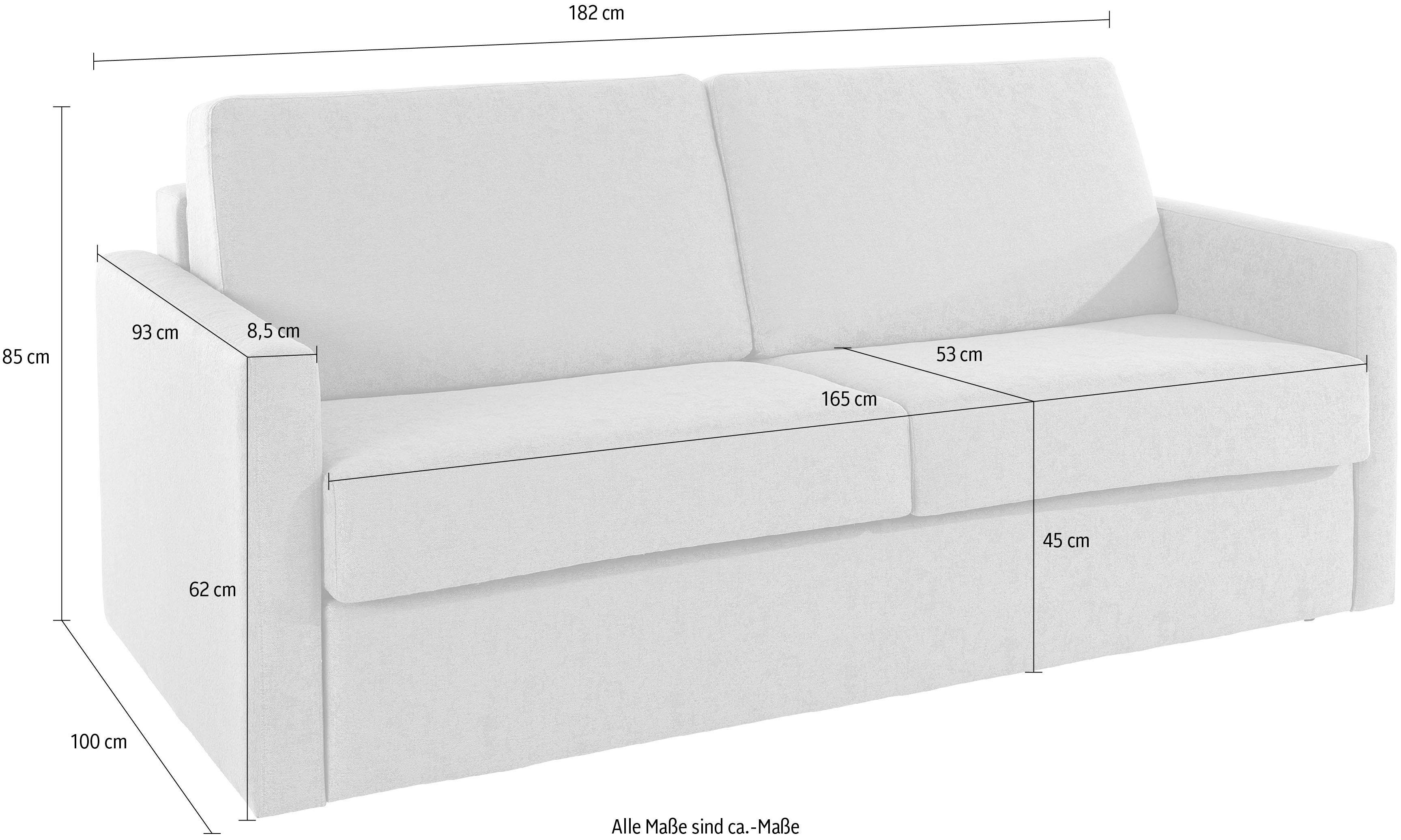 Places of Style Slaapbank GOLDPOINT 182 cm, slaapbank, ligoppervlak 140/200 cm, 3-zitsbank met slaapbank functie, matras met bonellvering,
