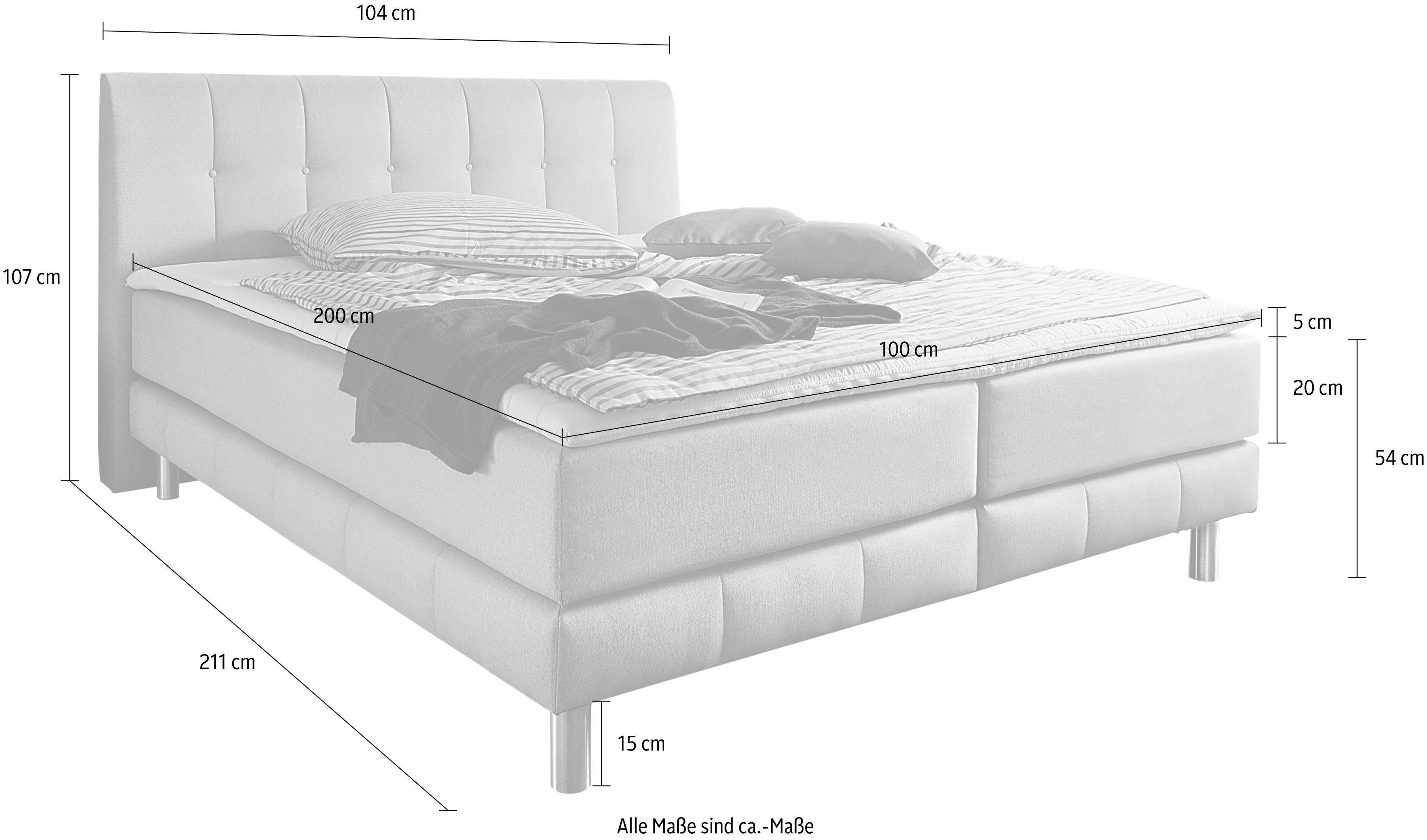 Places of Style Boxspring Cafone incl. topmatras, 5 breedtes, 3 matrassoorten en 3 hardheden ter keuze