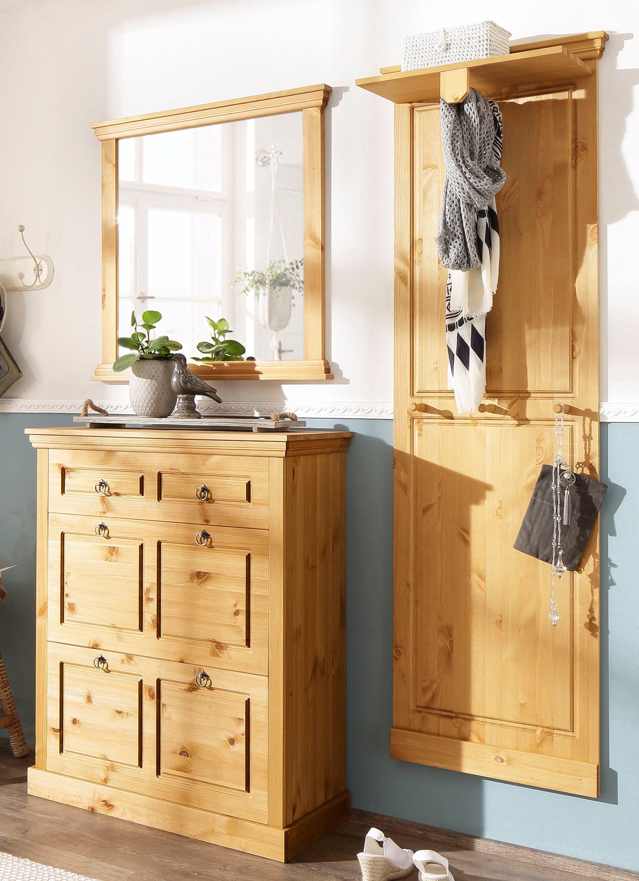 Home affaire Kapstokpaneel Basilico van massieve dennen, fsc®, breedte 60 cm, met kledingstang, houten haken